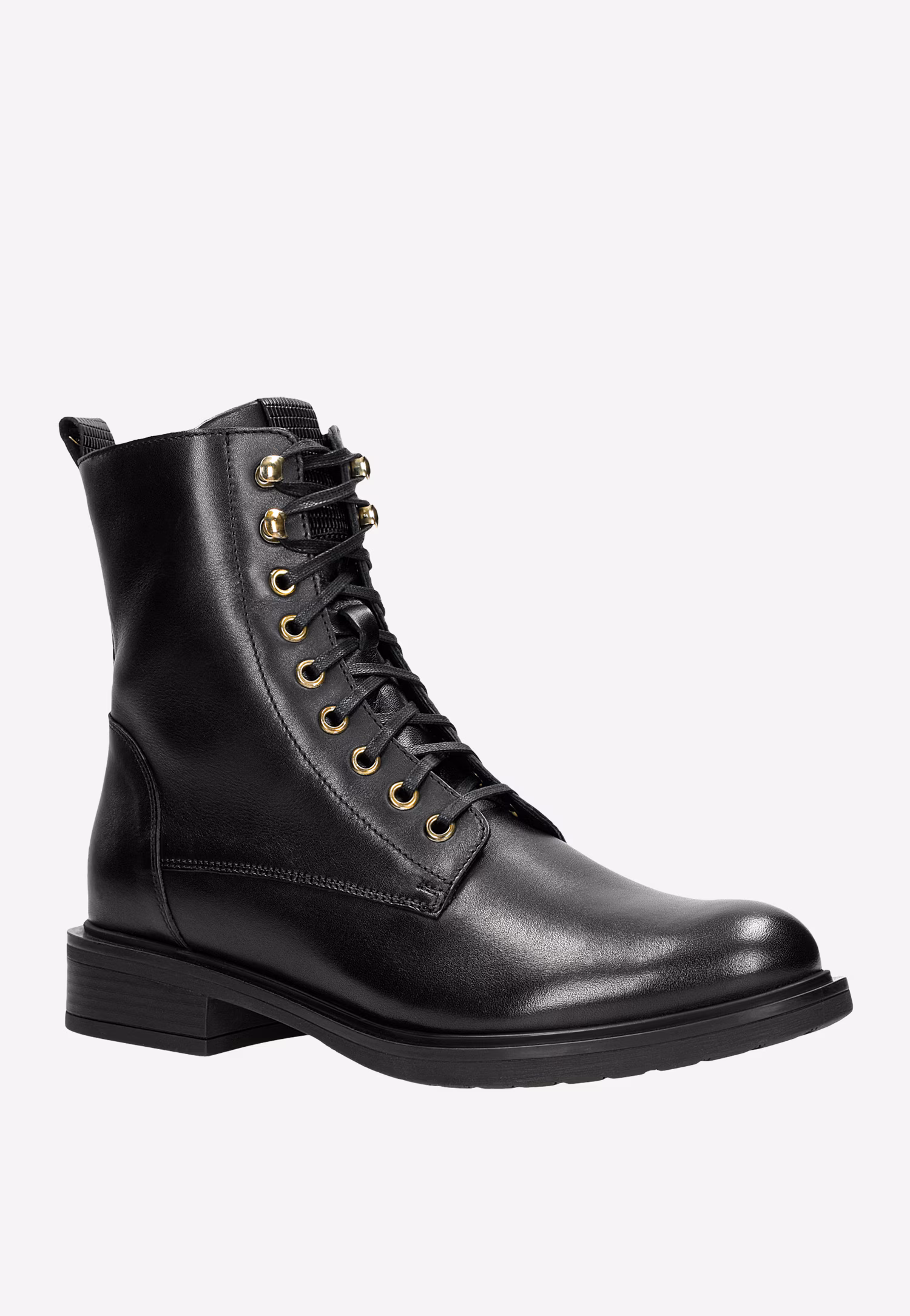 Klasyczne czarne ocieplane trzewiki damskie ze skóry licowej