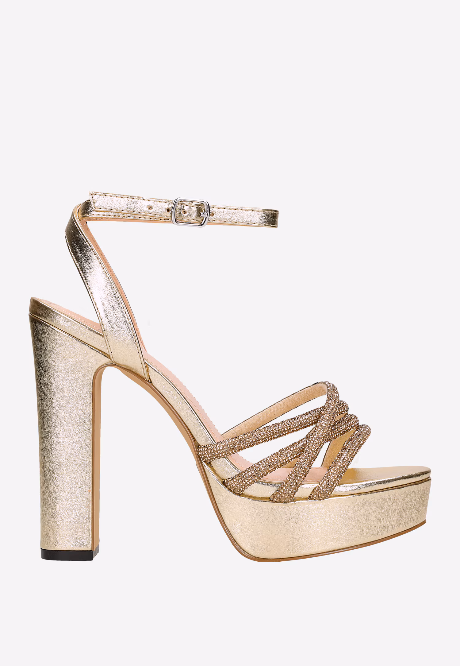 WJS  wysokie złote sandały na szerokim słupku