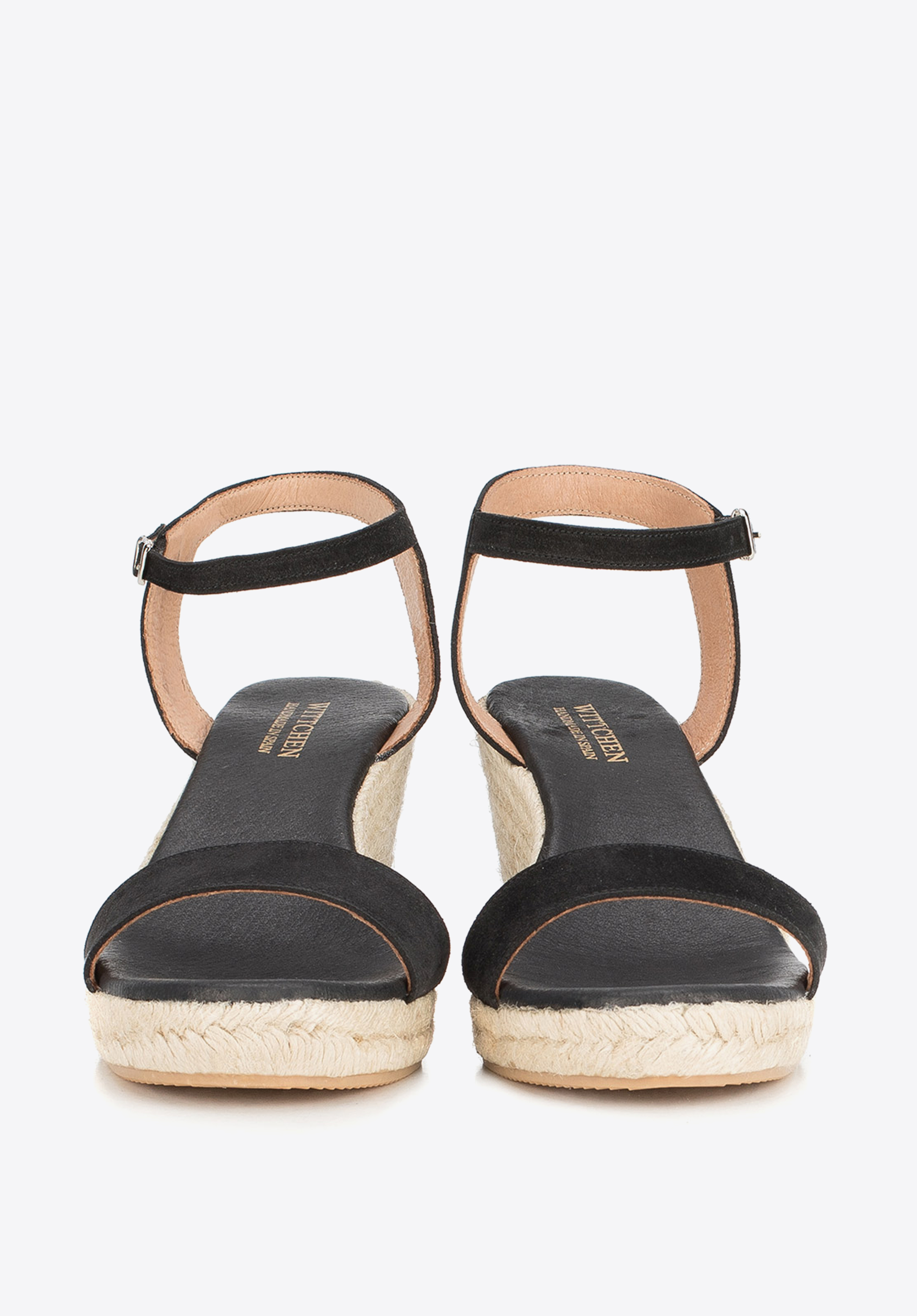 Damskie sandały nubukowe na sznurkowym koturnie