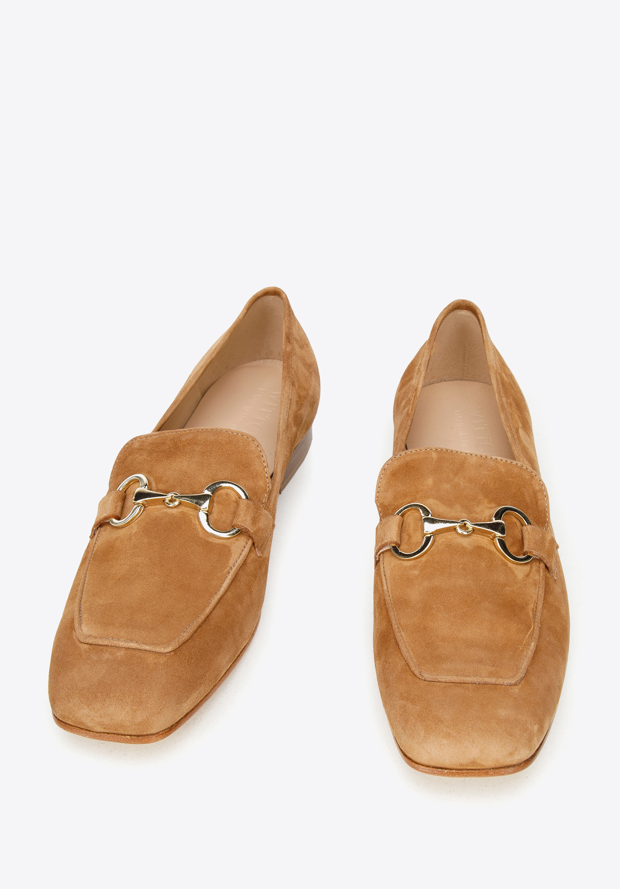 Damskie mokasyny zamszowe z kwadratowym noskiem i wędzidłem