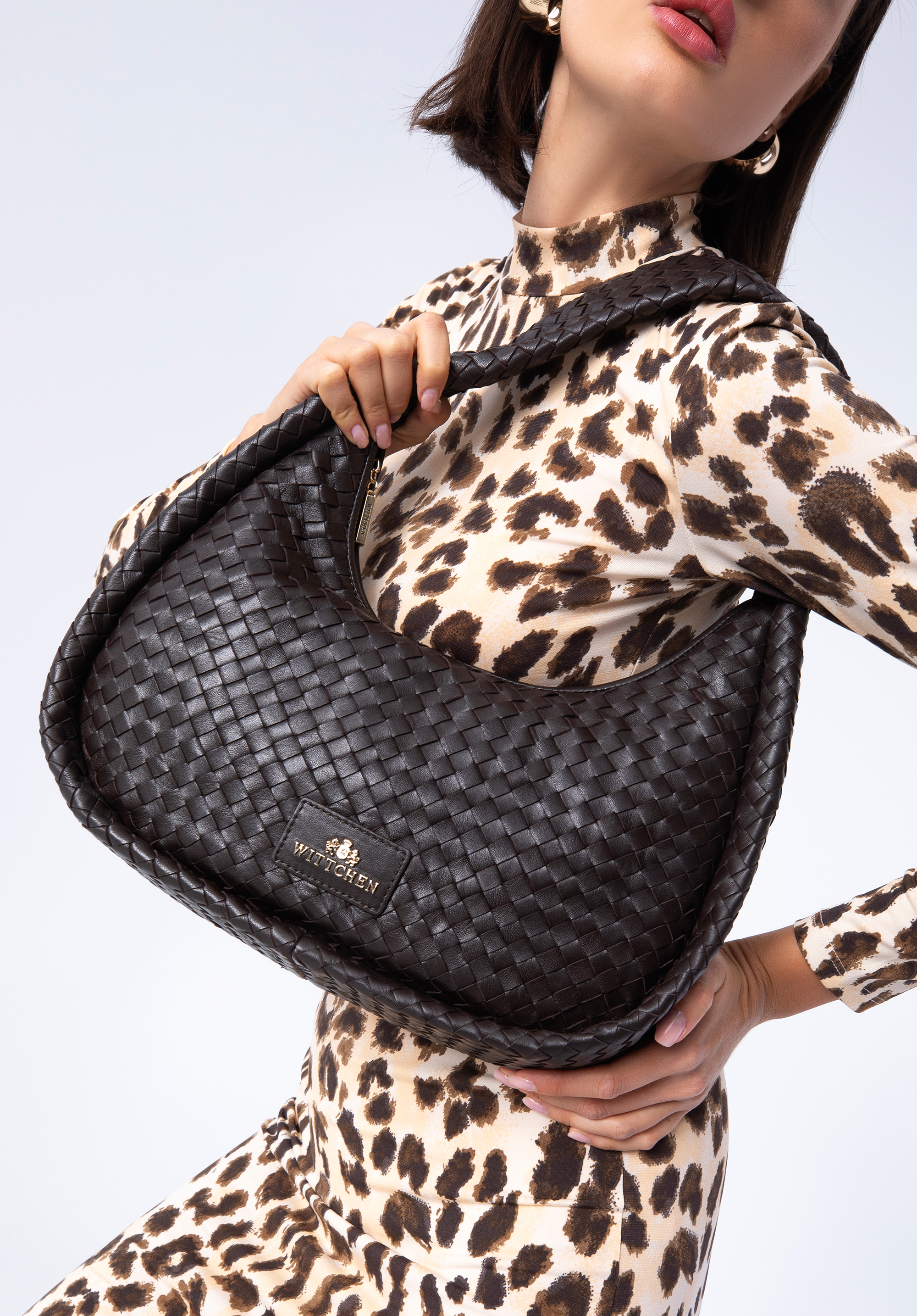 Torebka bagietka ze skórzanej plecionki duża