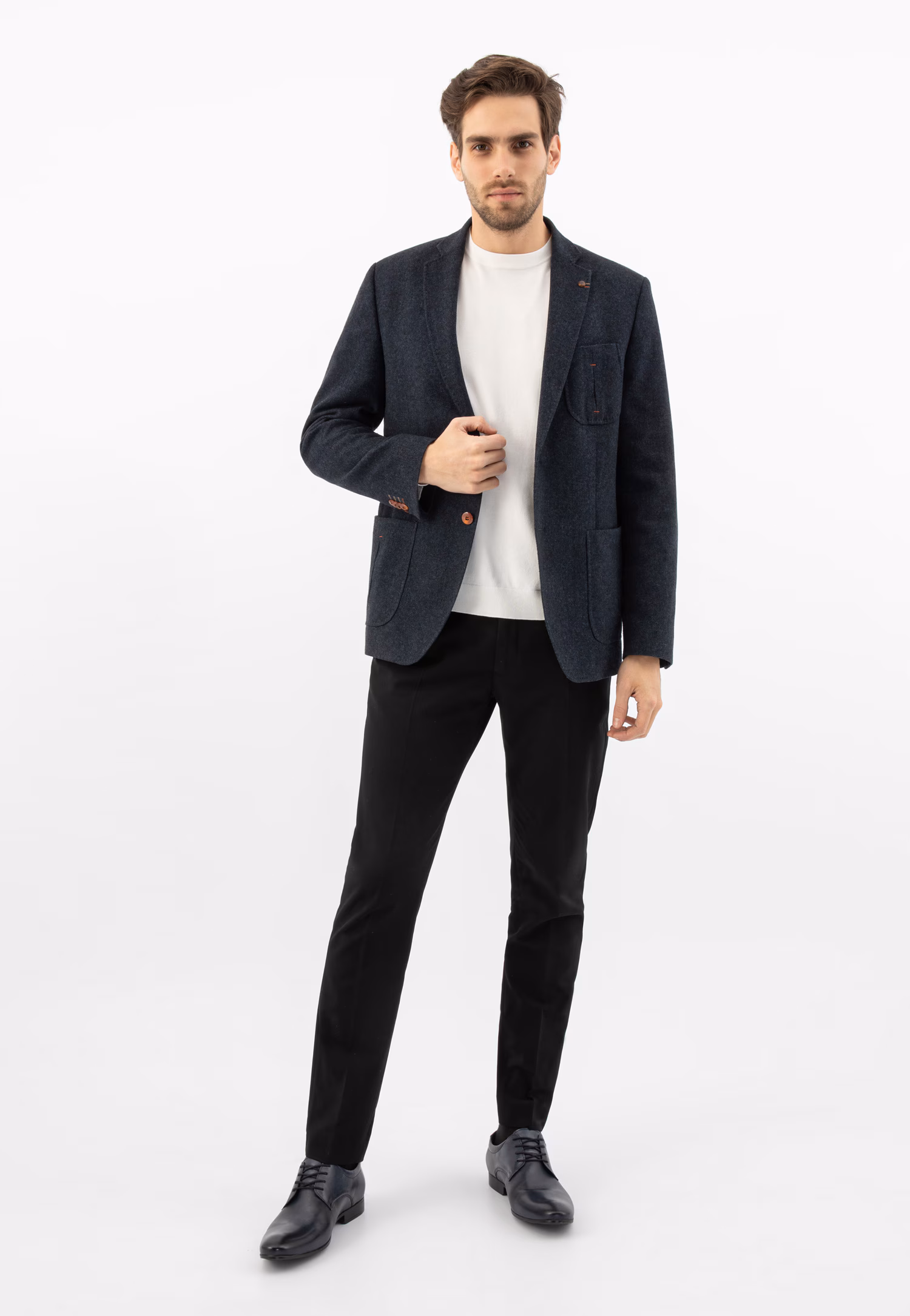 Granatowe wizytowe półbuty męskie ze skóry licowej