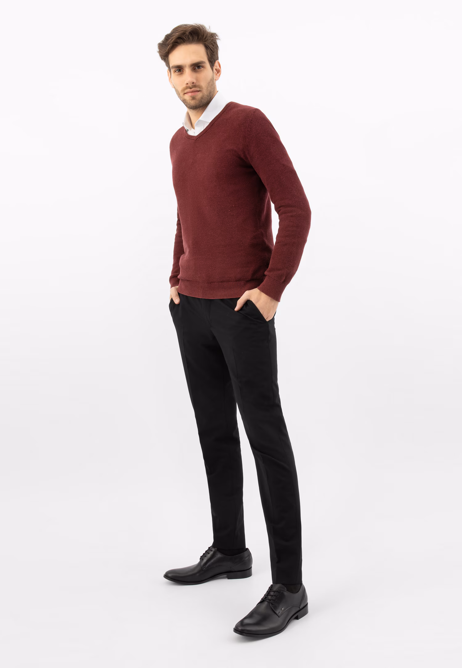 Ciemnobrązowe wizytowe półbuty męskie ze skóry licowej