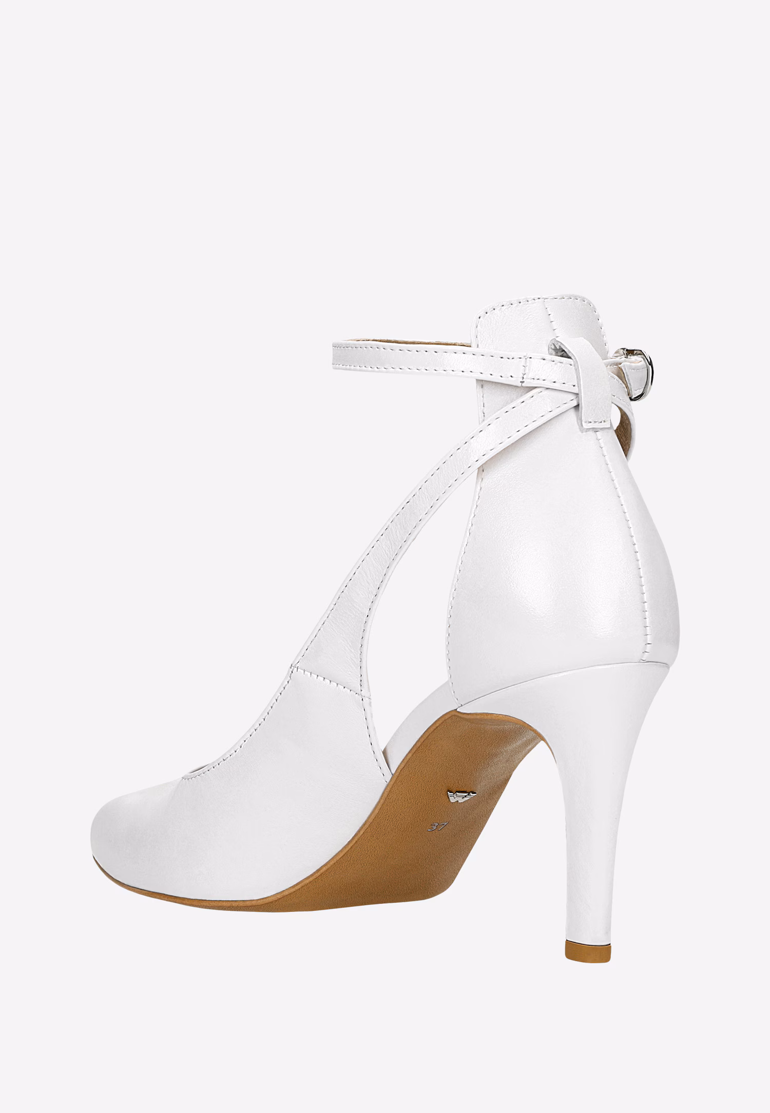 Białe czółenka ze skóry licowej na obcasie