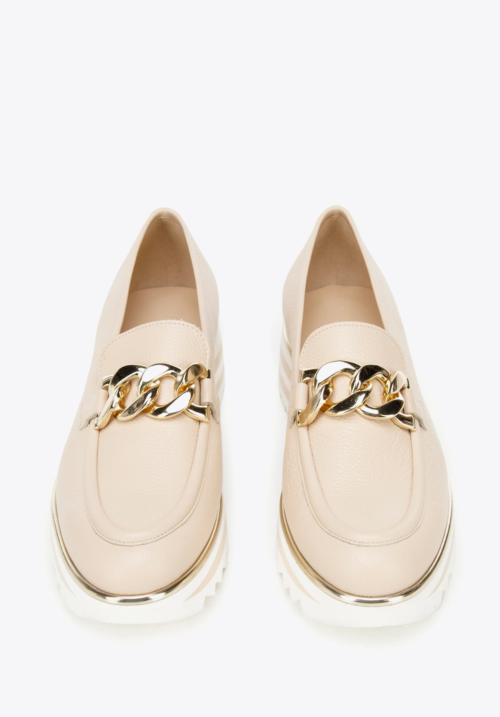 Damskie mokasyny skórzane na platformie w pasy