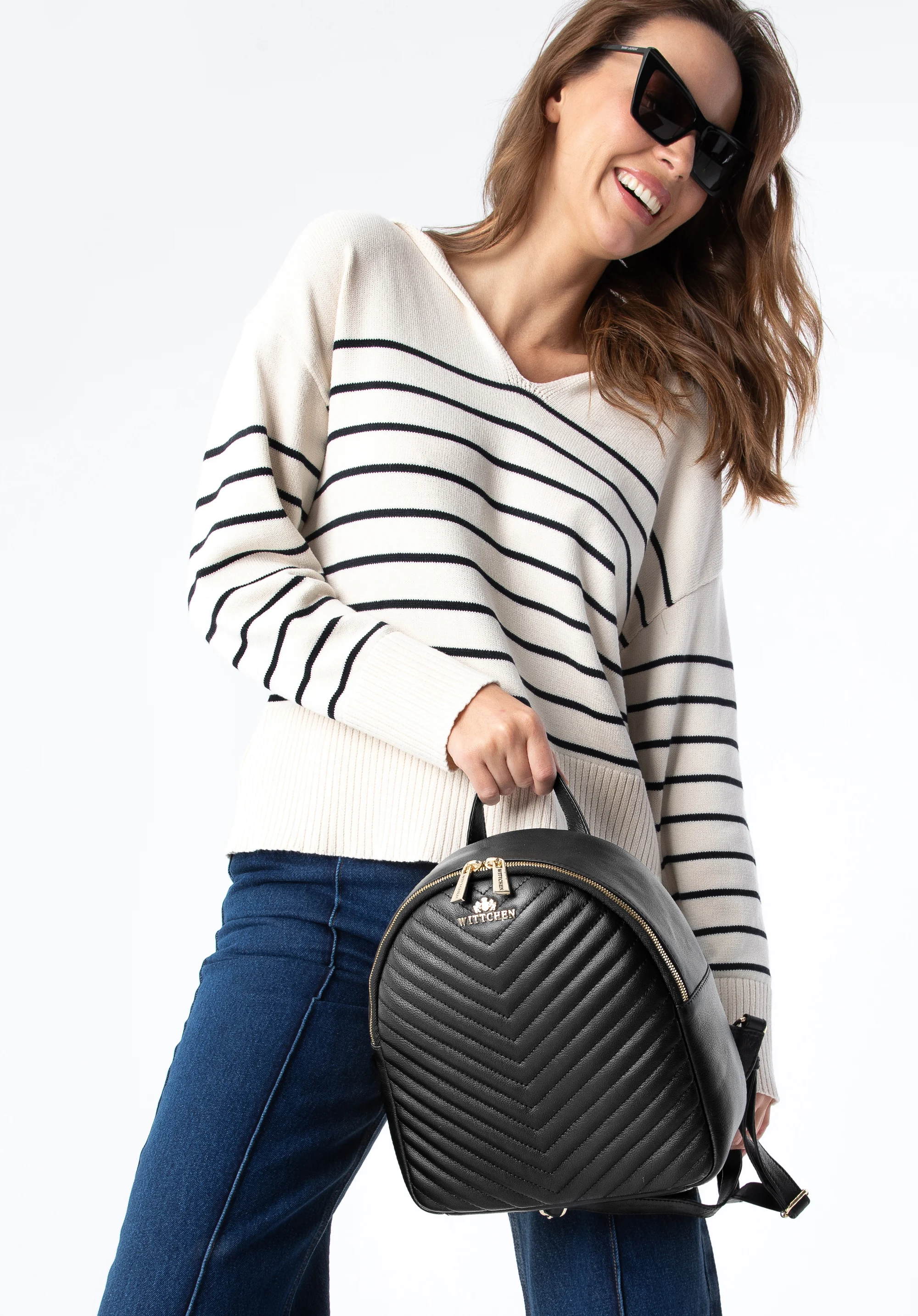 Damski plecak skórzany ukośnie pikowany