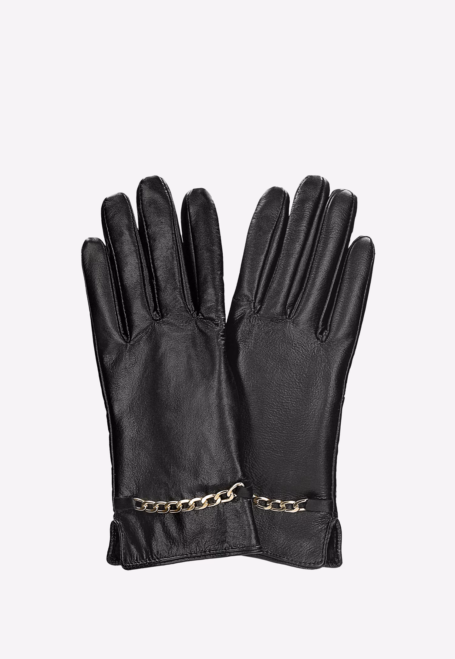 Klasyczne rękawiczki damskie skórzane z ozdobnym łańcuchem