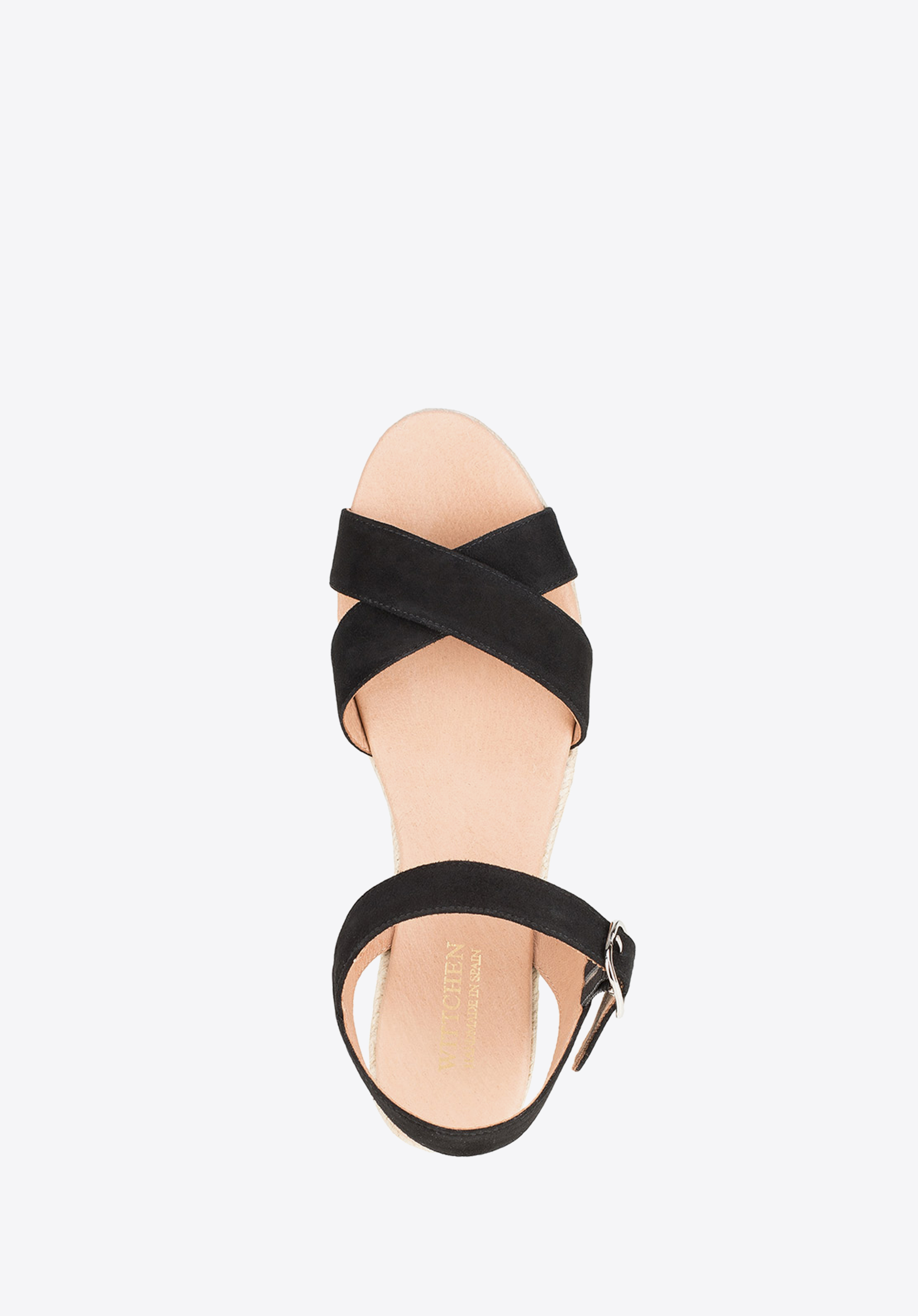 Damskie sandały z zamszu na sznurkowym koturnie