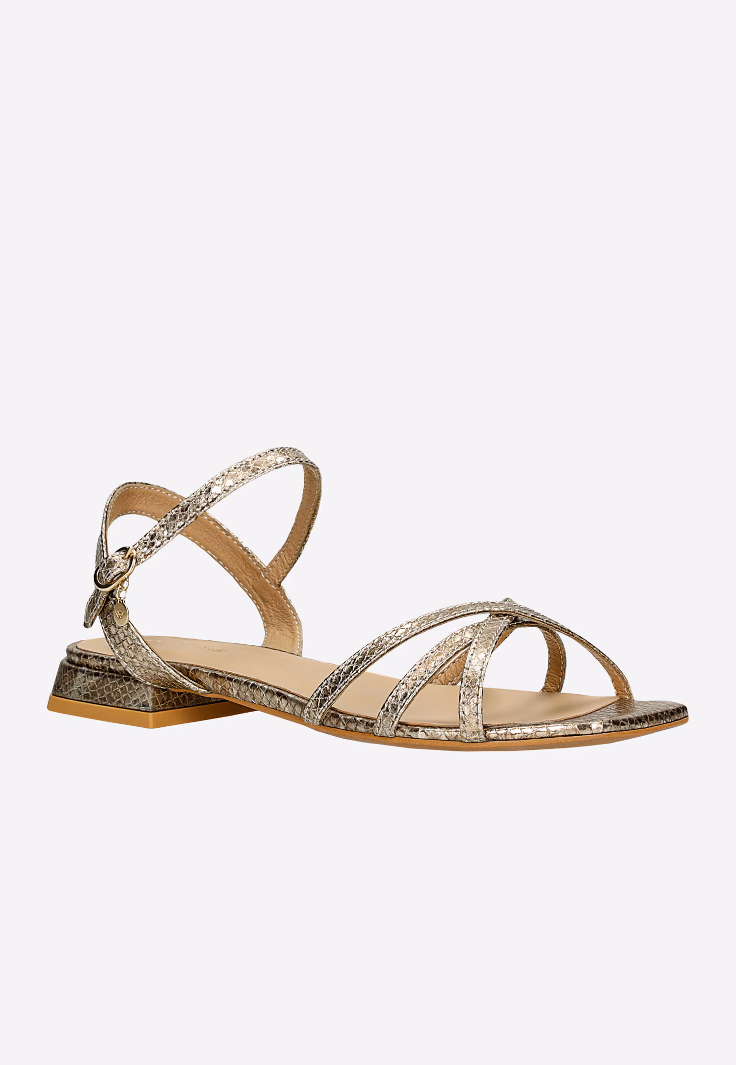 Złote sandały z tłoczonej skóry