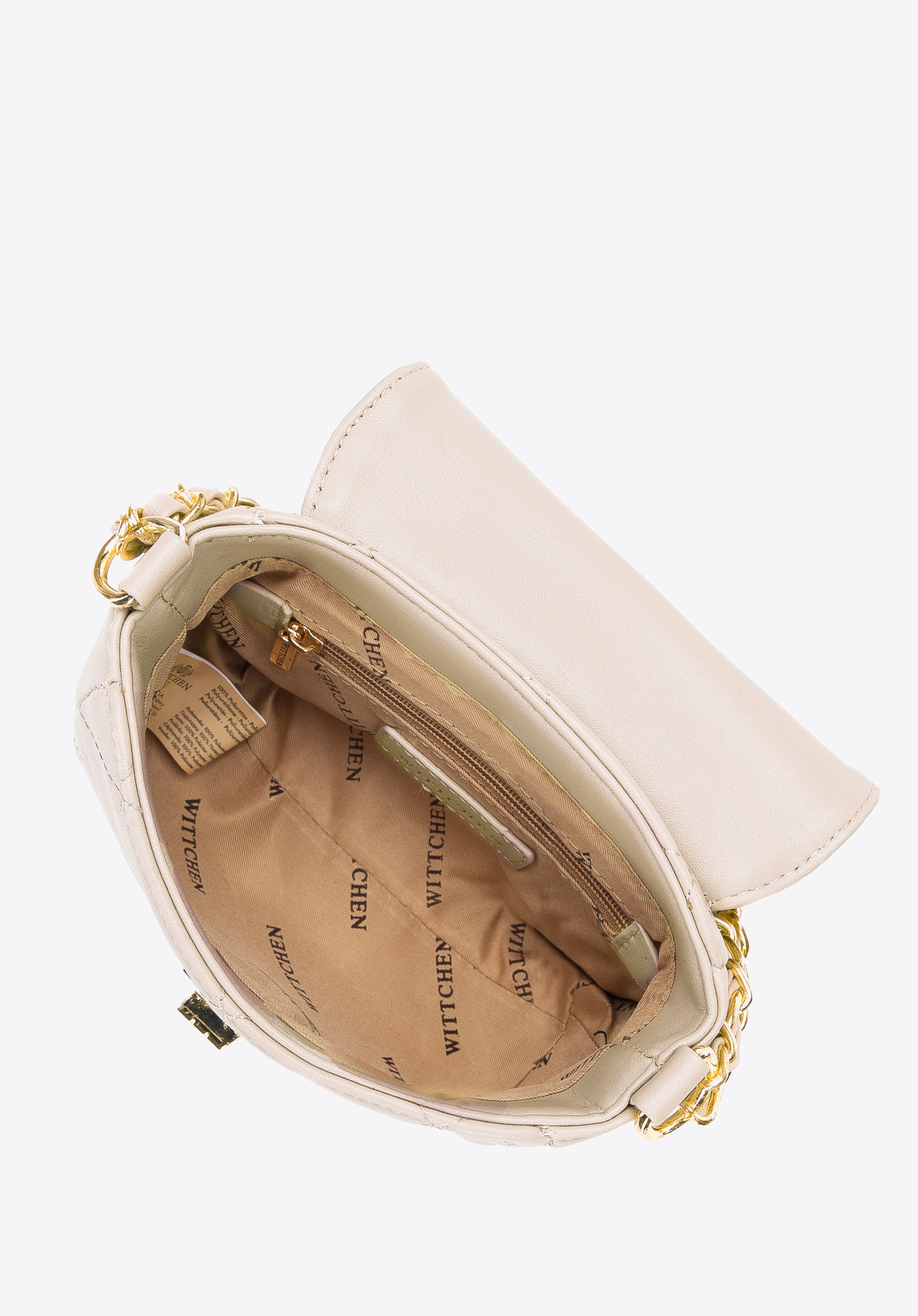 Minitorebka z pikowanej ekoskóry z nitami na łańcuszku