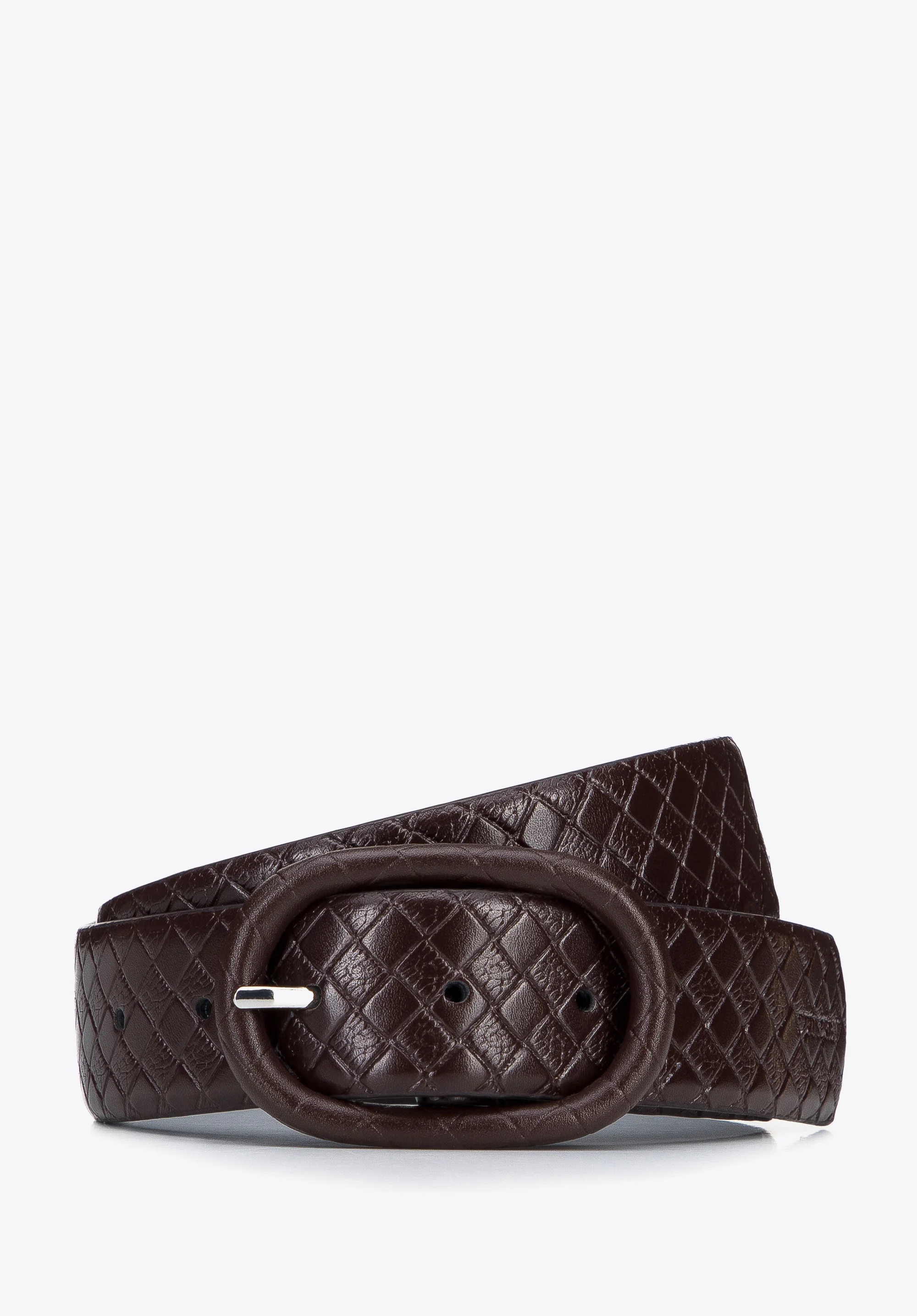 Damski pasek skórzany z geometrycznym tłoczeniem