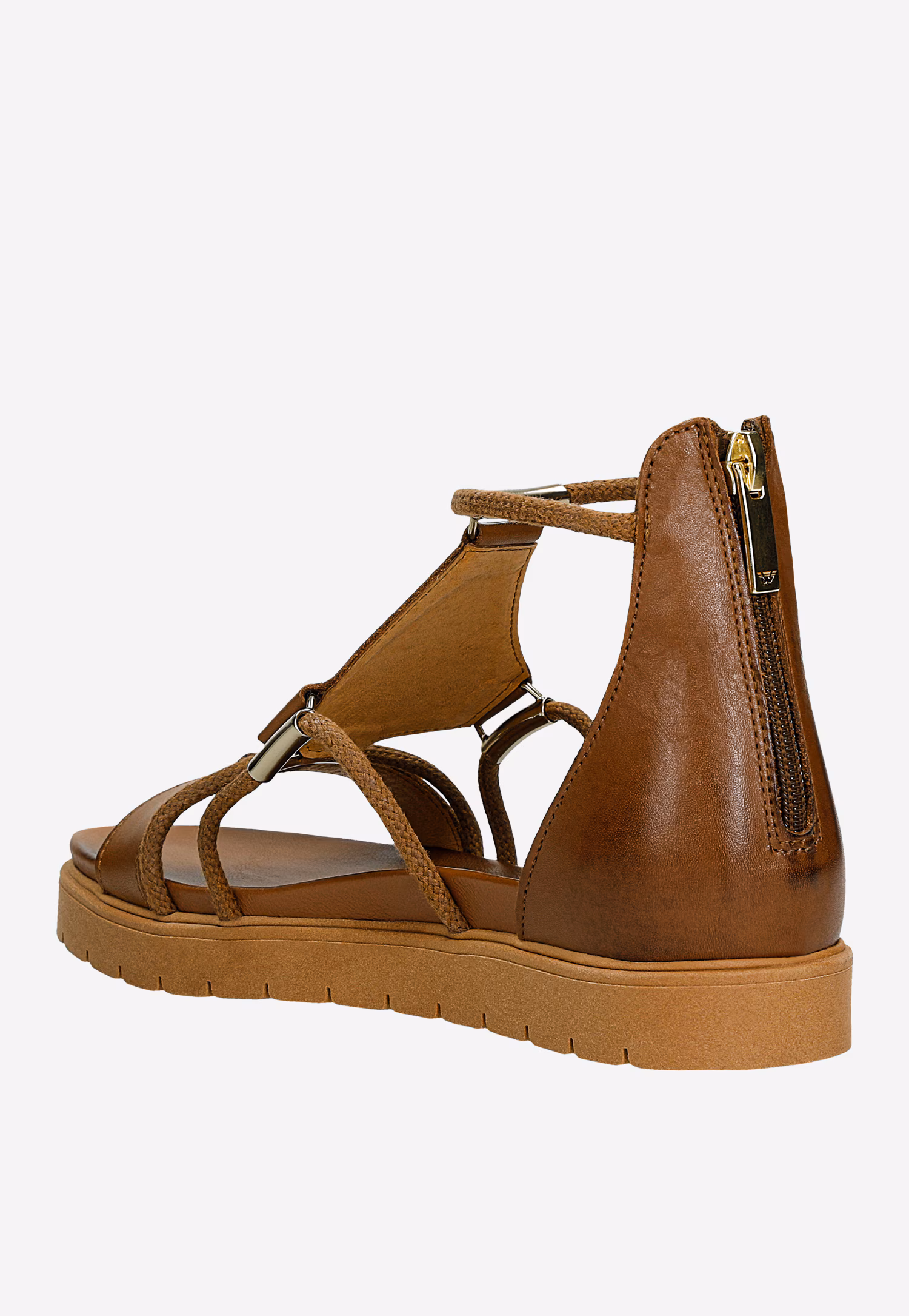 Brązowe sandały damskie ze skóry licowej