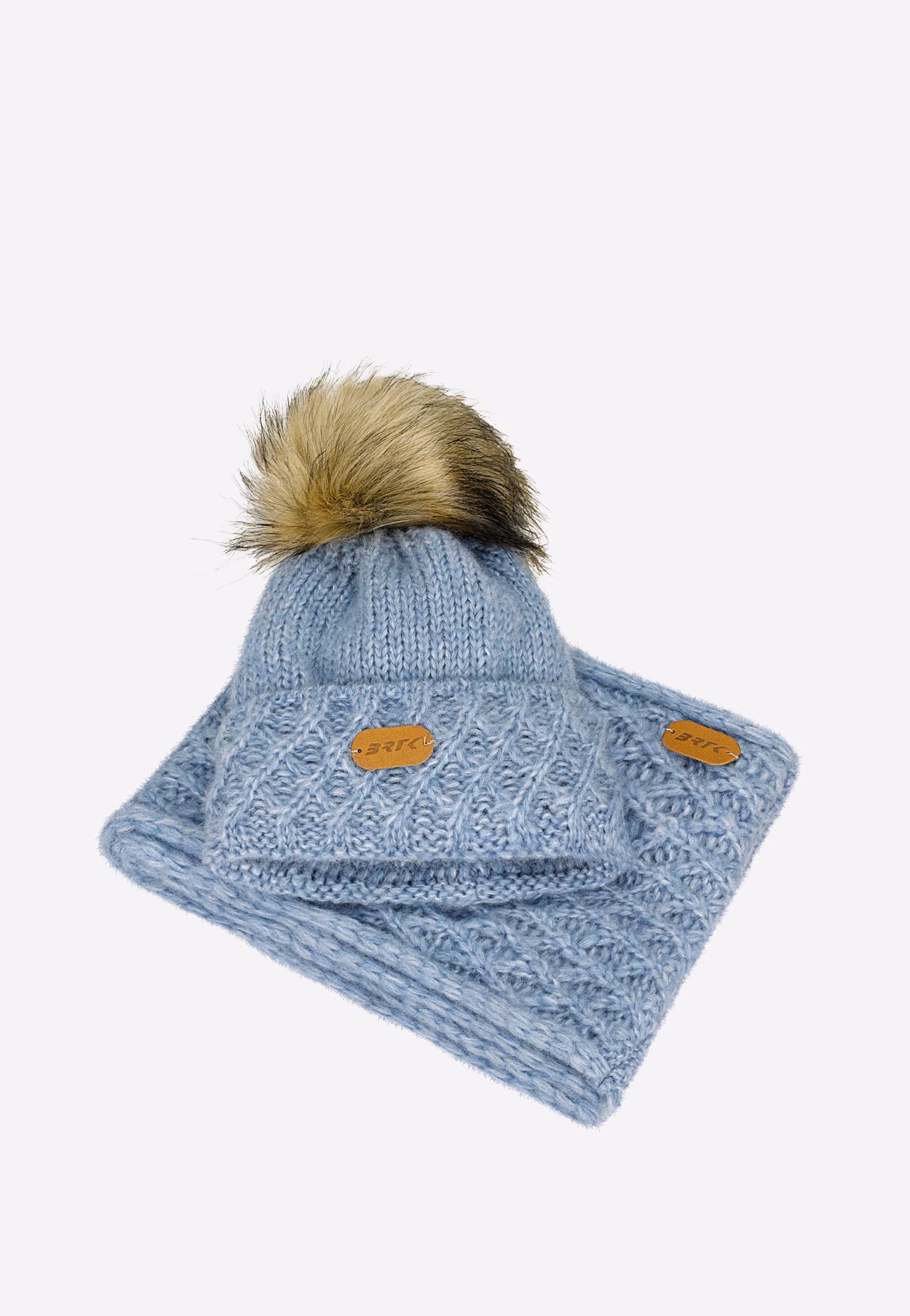 Jasnobeżowy komplet BARTEK 8560284 czapka + komin z wełną merino