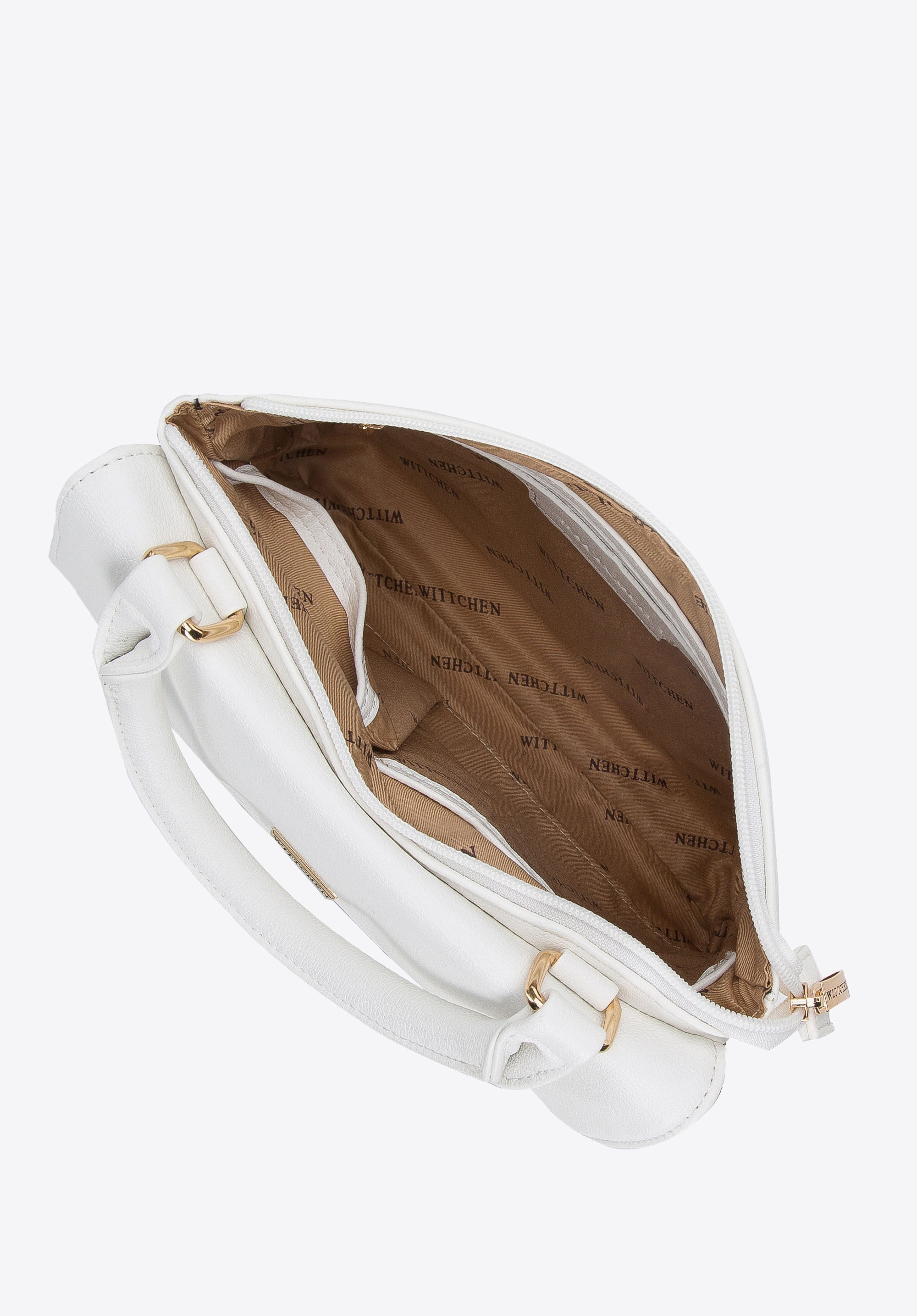 Torebka dwukomorowa z plecionką i klapą z ekoskóry