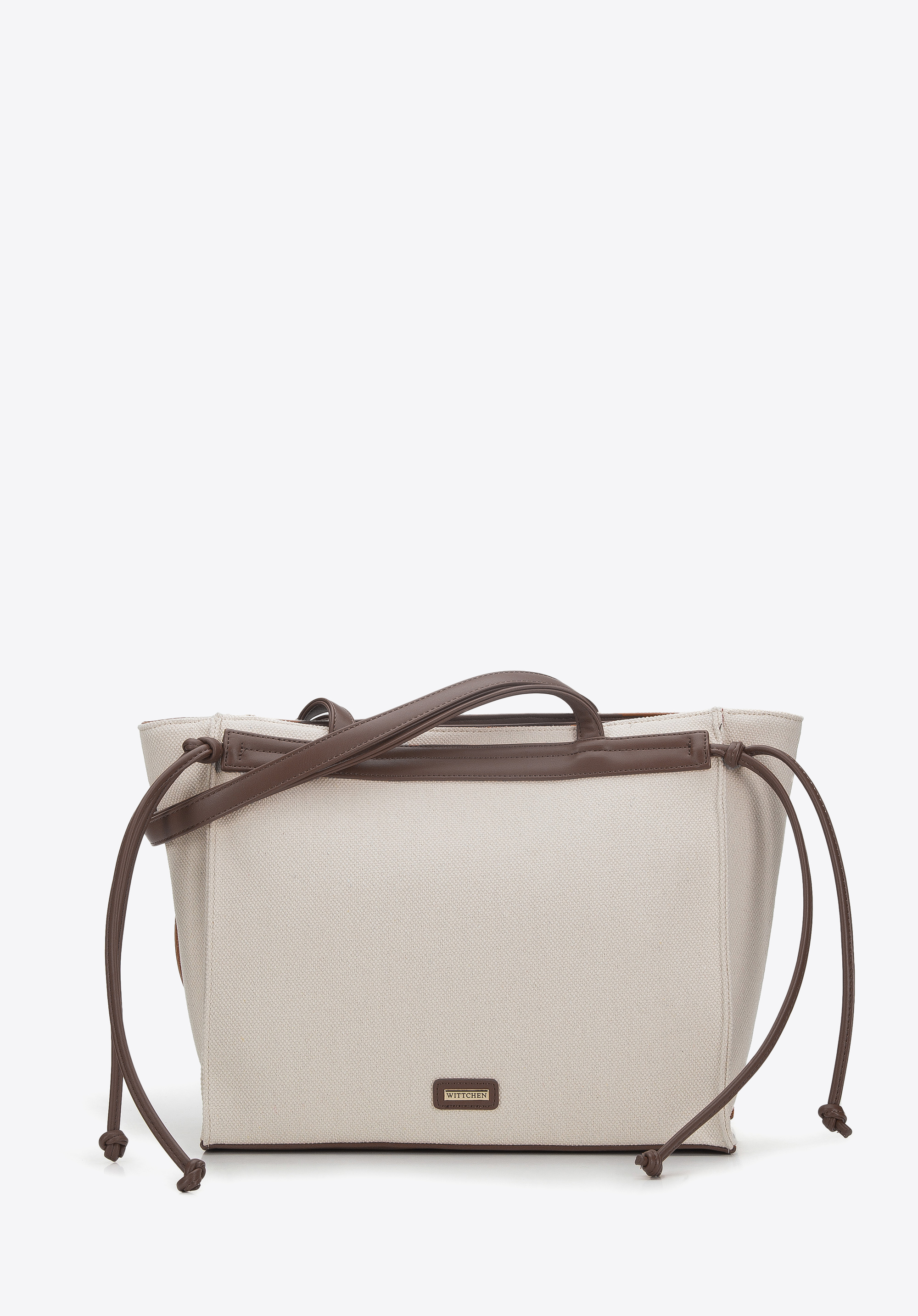 Torebka shopperka z bawełny z troczkami z ekoskóry