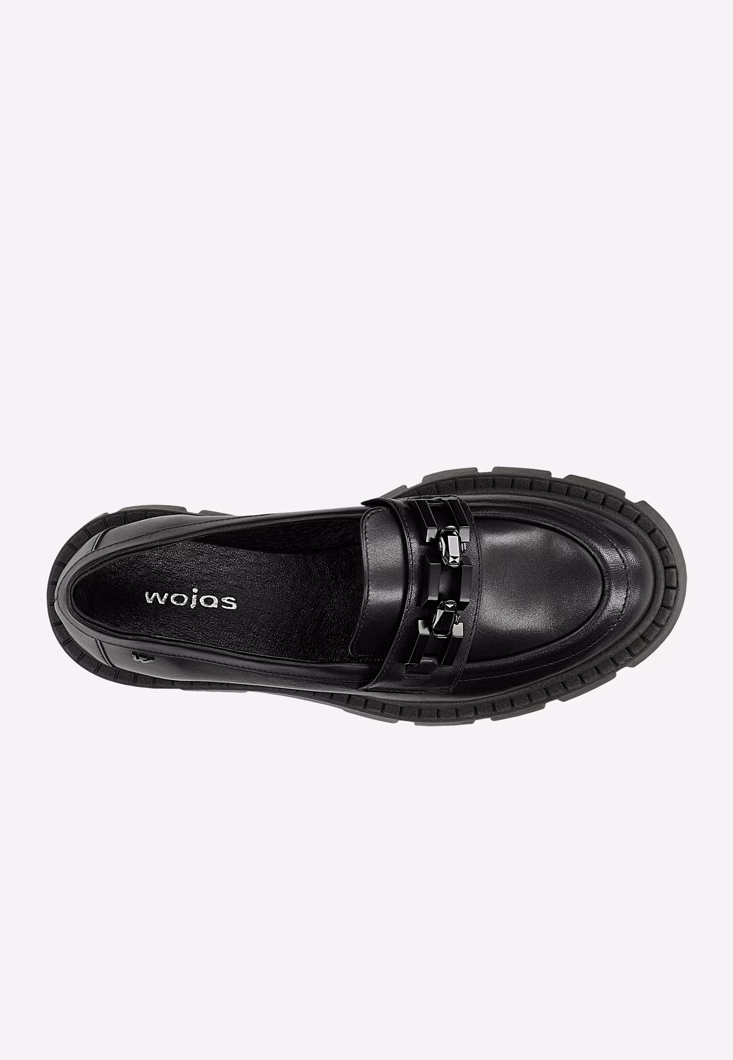 Masywne mokasyny z czarnym łańcuchem