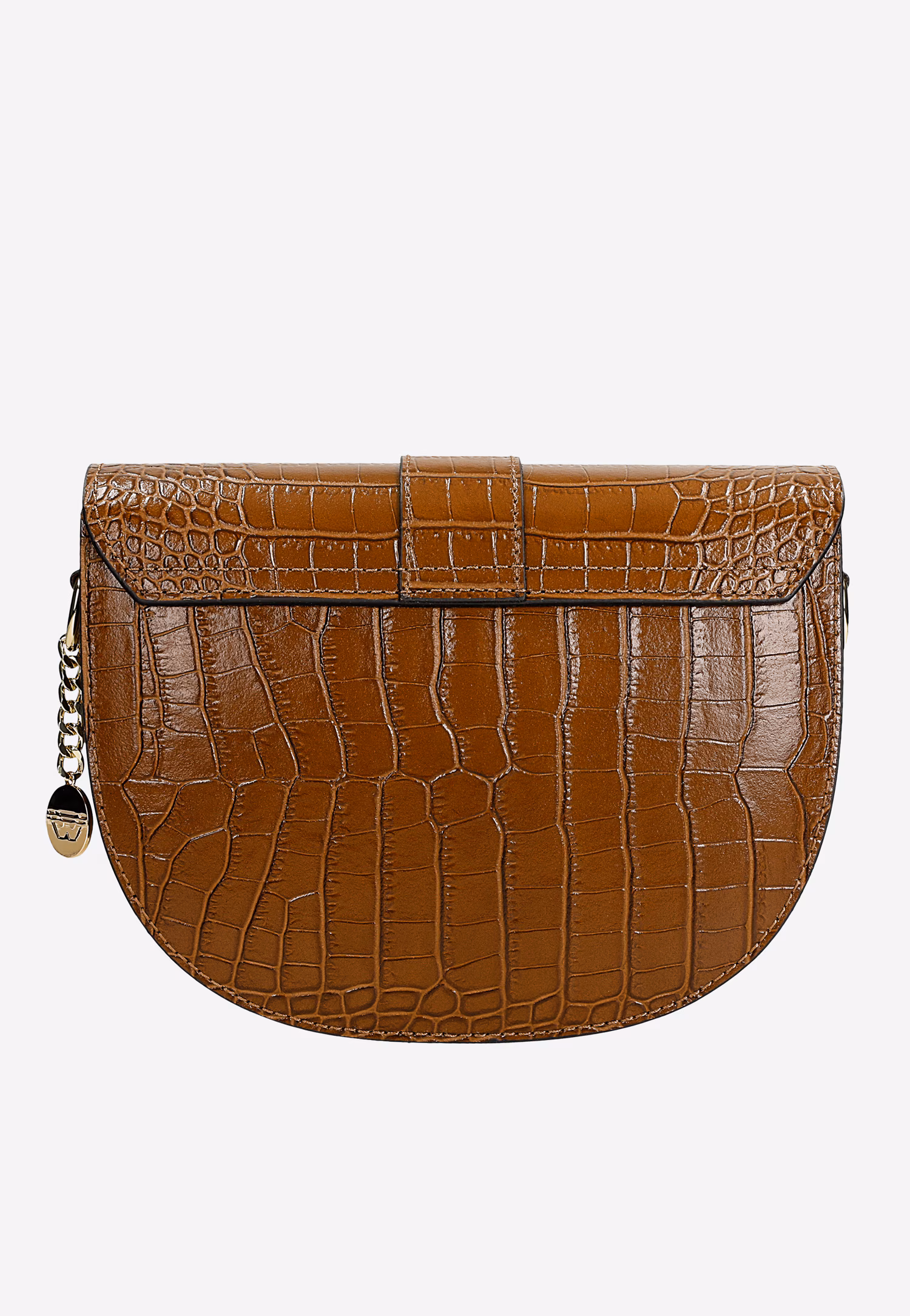 Ciemnobrązowa skórzana torebka saddle bag z tłoczeniem