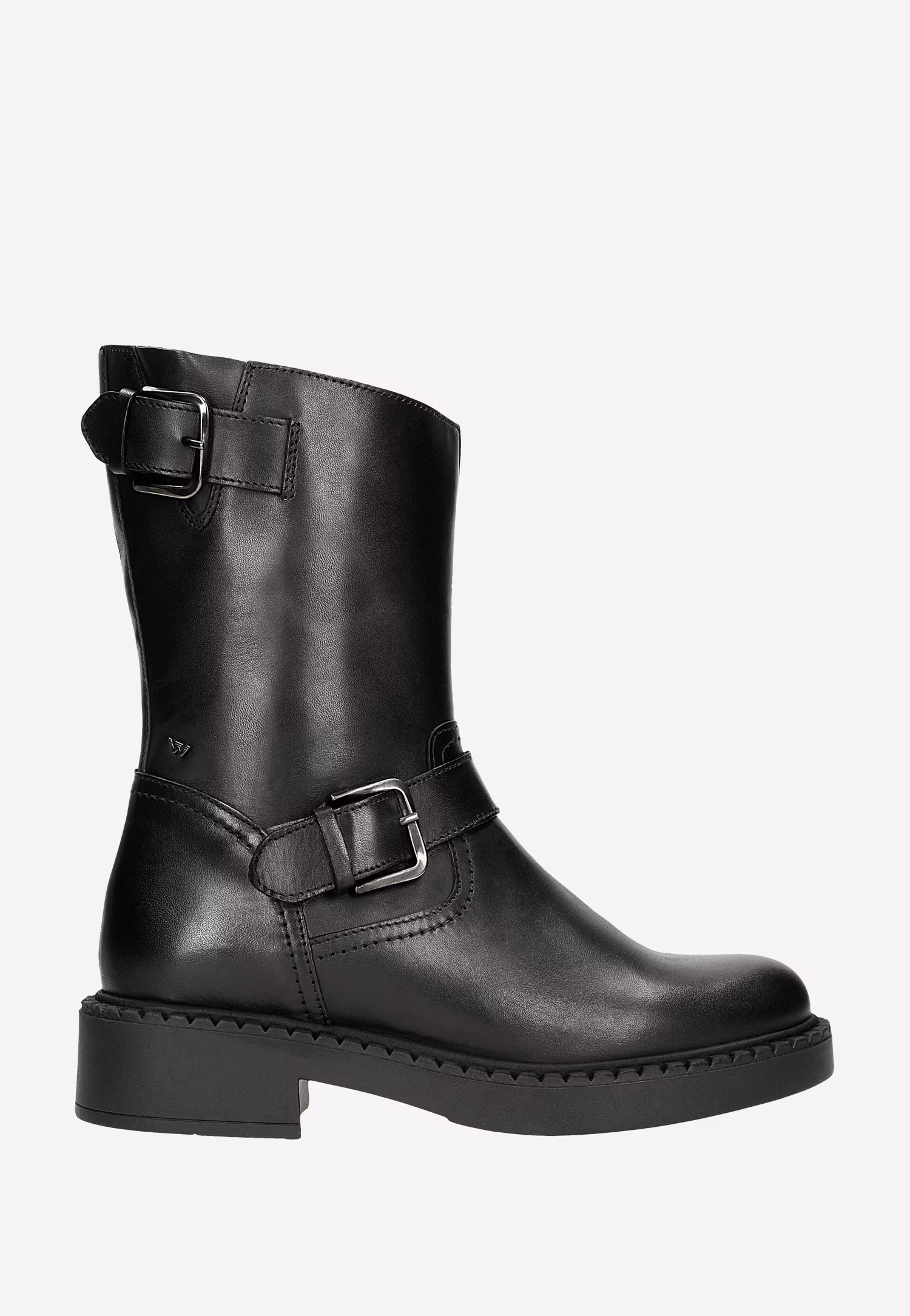 Czarne skórzane botki damskie typu bikery