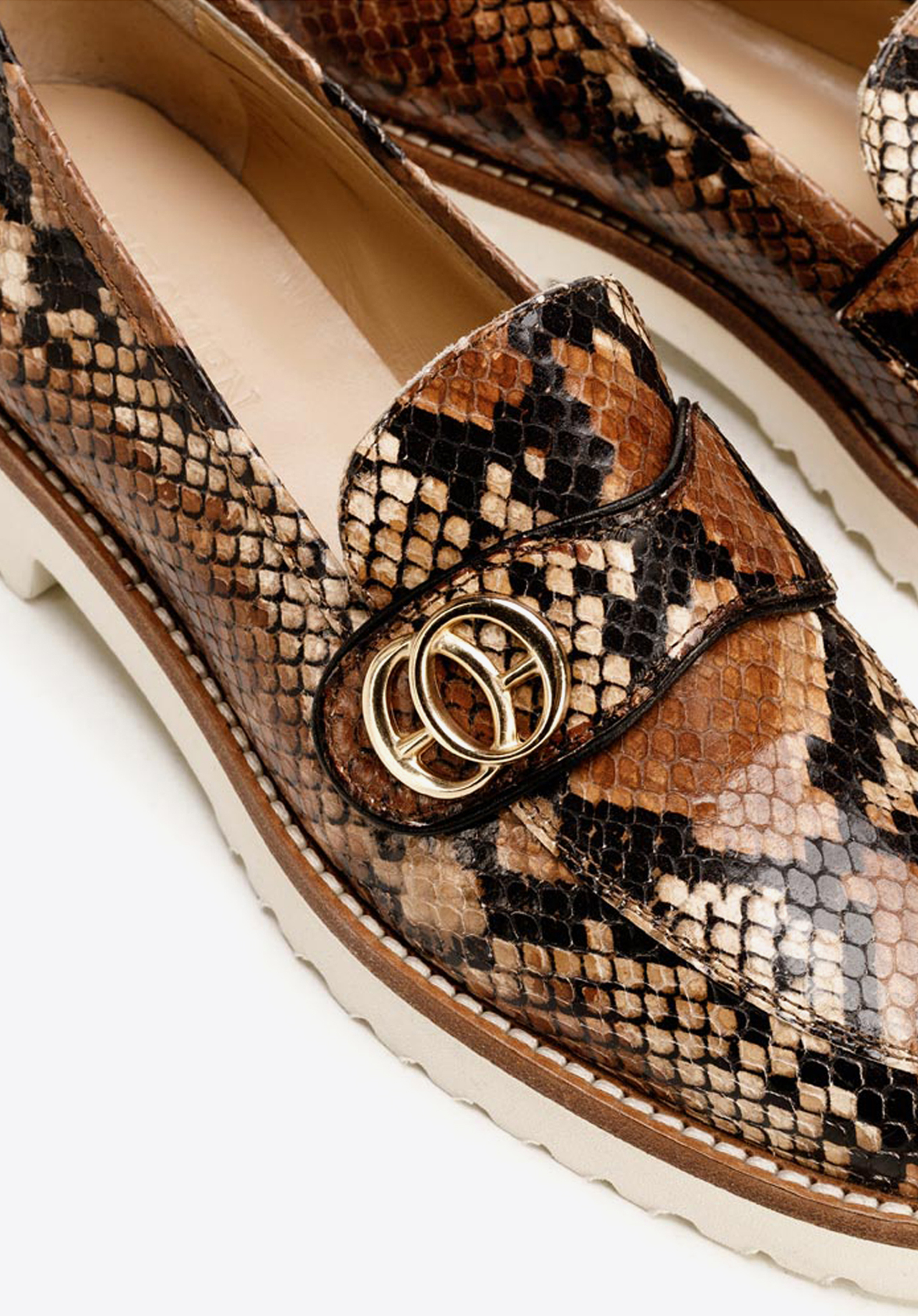 Damskie mokasyny ze skóry lizard na platformie