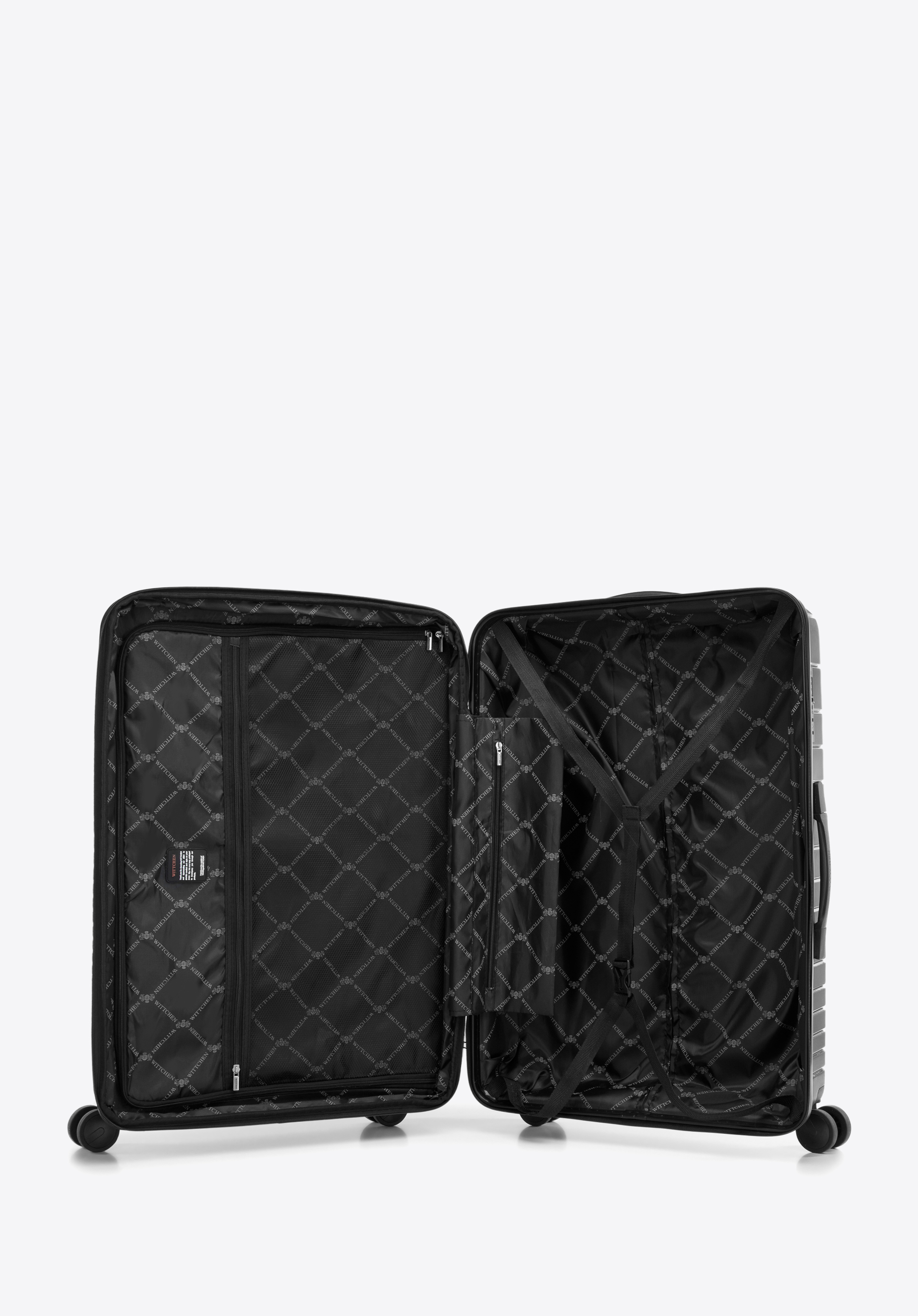 Duża walizka z polipropylenu z błyszczącymi paskami