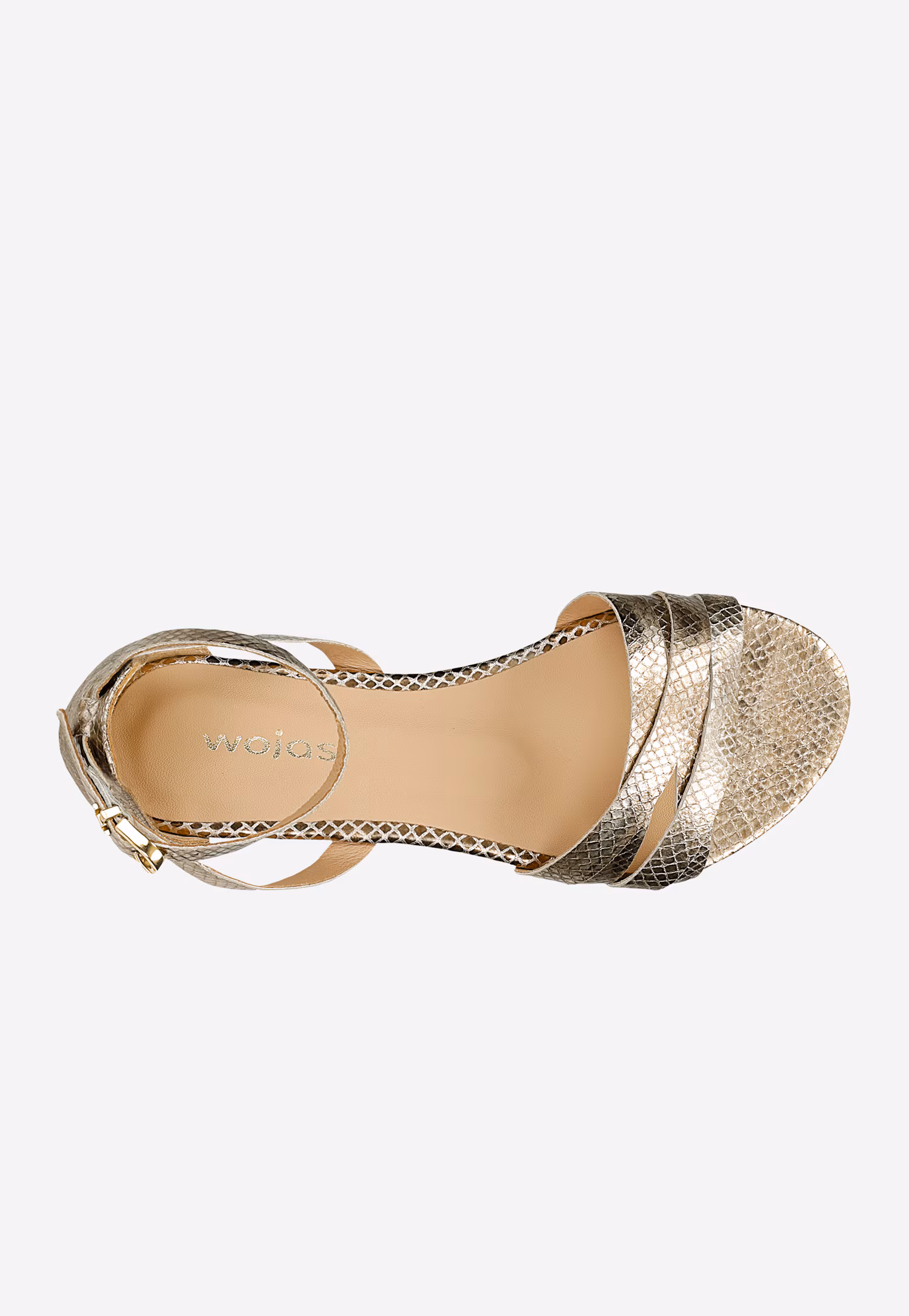 Złote sandały damskie z tłoczonym wzorem