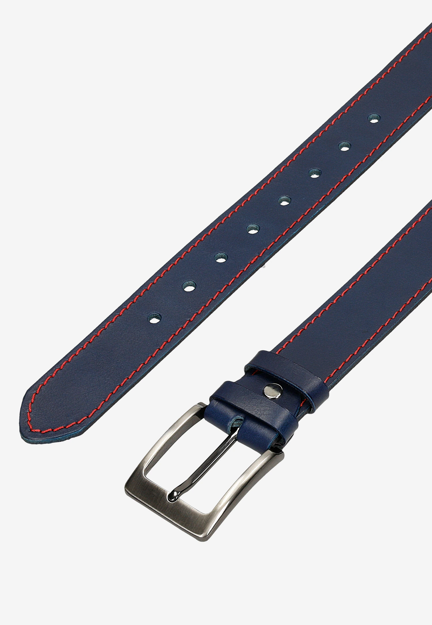 Czarny skórzany pasek męski z czerwonym przeszyciem