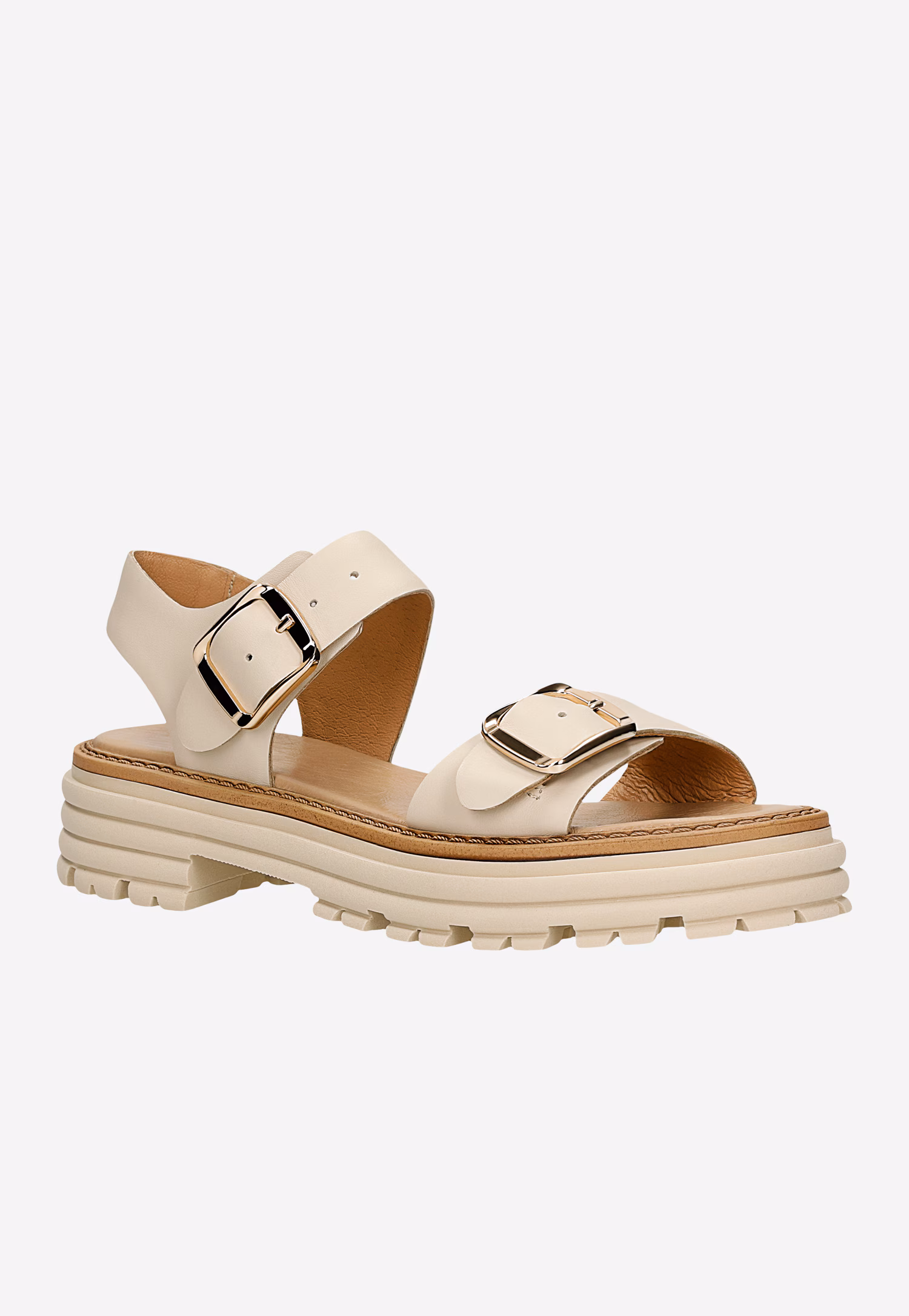 Białe skórzane sandały damskie na wysokiej podeszwie