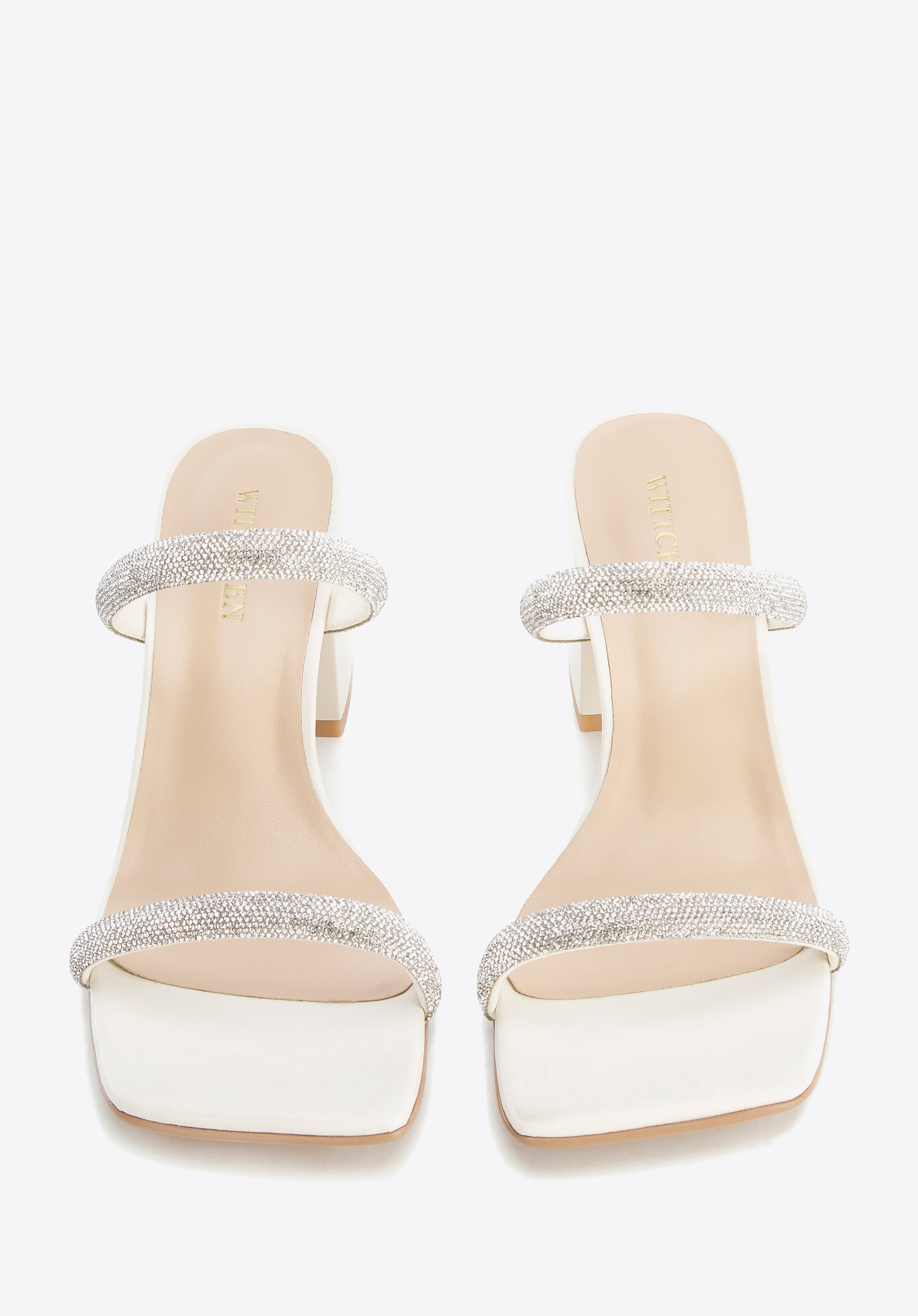 Damskie klapki skórzane z błyszczącymi paskami