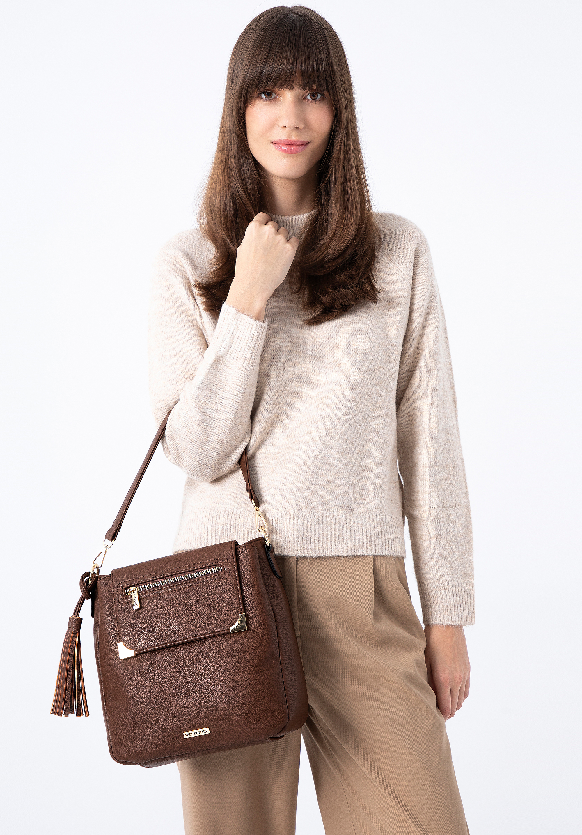 Torebka worek trzykomorowa z klapą z okuciami