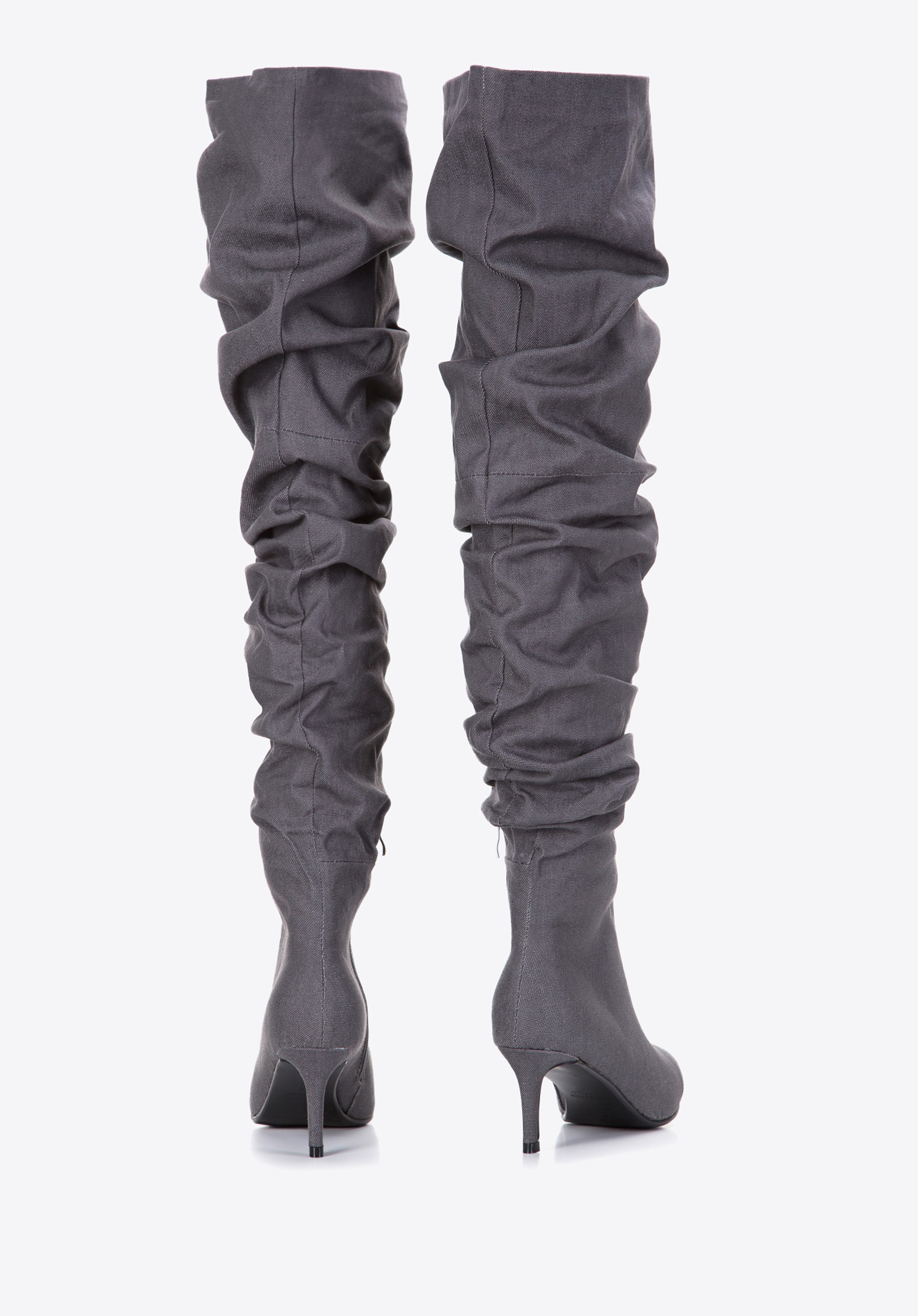 Damskie kozaki dżinsowe za kolano na obcasie