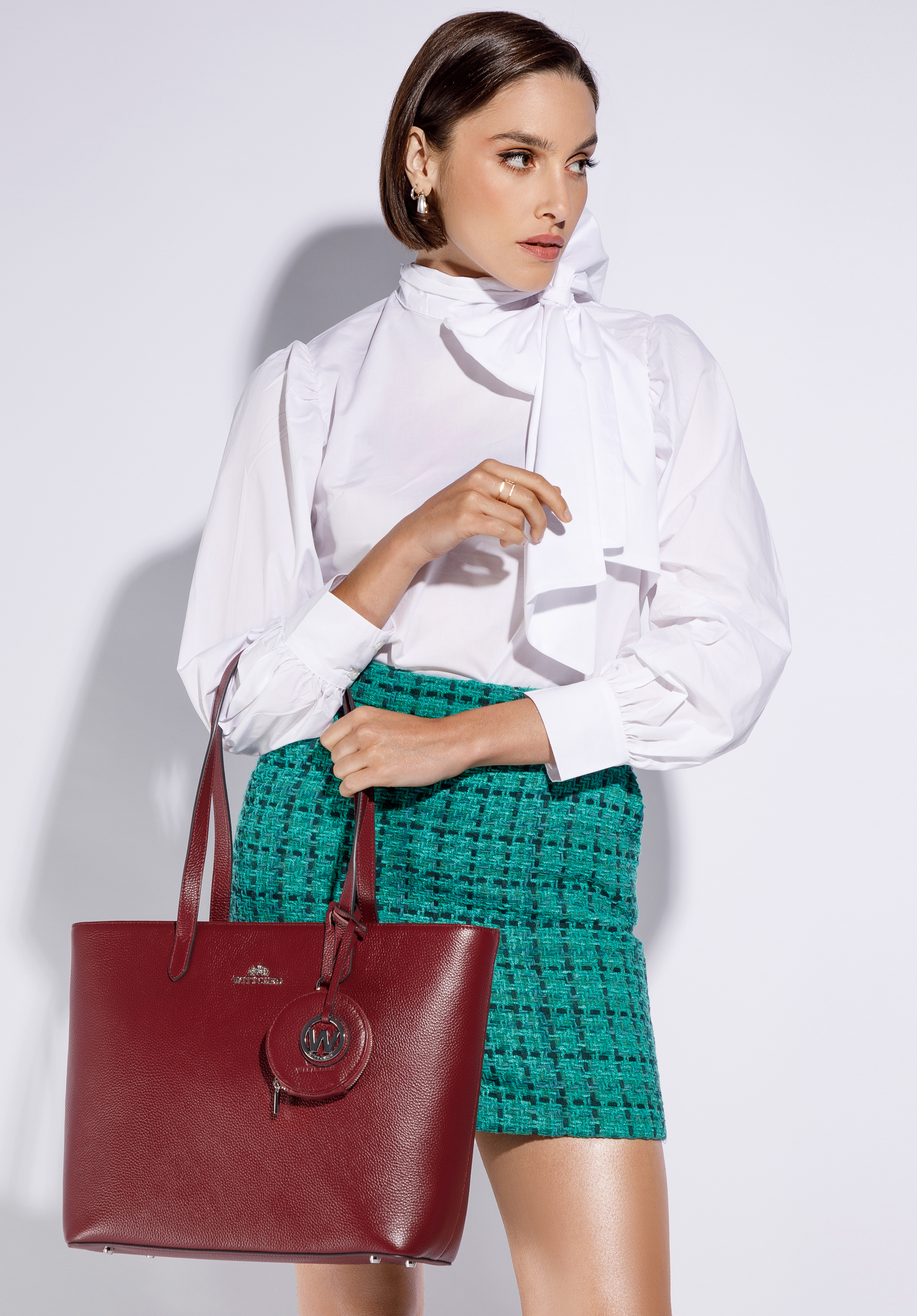 Torebka shopperka ze skóry naturalnej z etui i breloczkiem