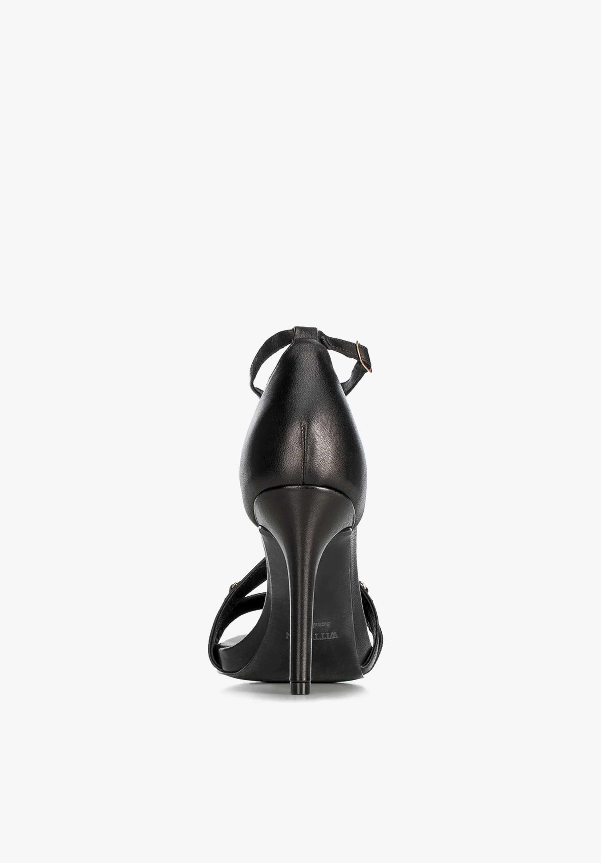 Damskie sandały skórzane na szpilce ze złotą ozdobą