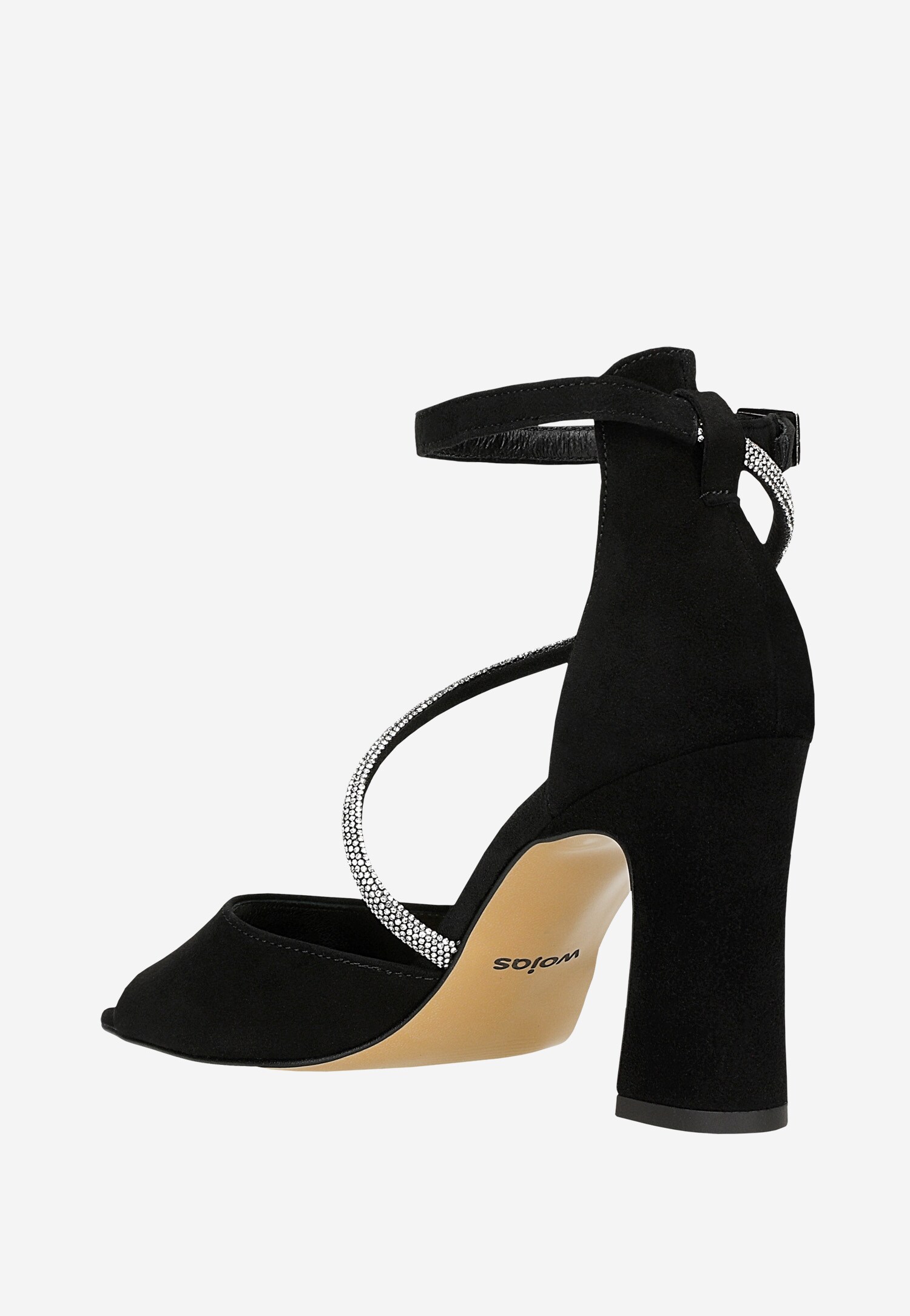 Czarne wieczorowe sandały na słupku z paskiem z kryształkami