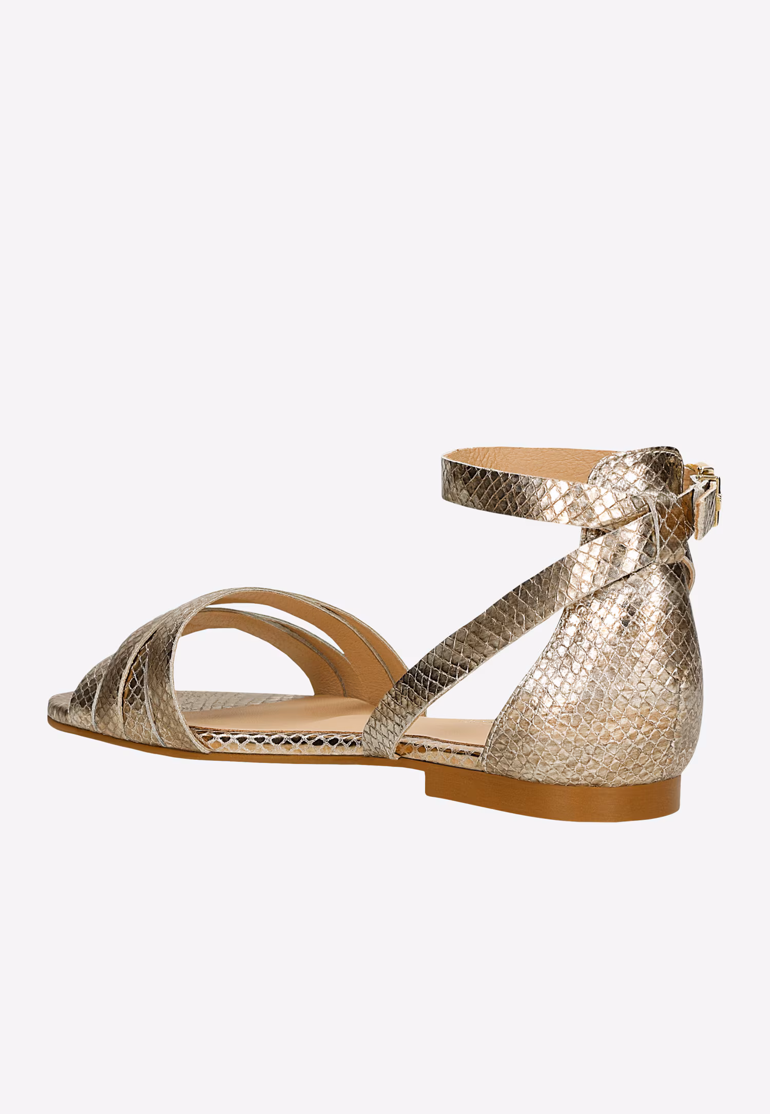 Złote sandały damskie z tłoczonym wzorem