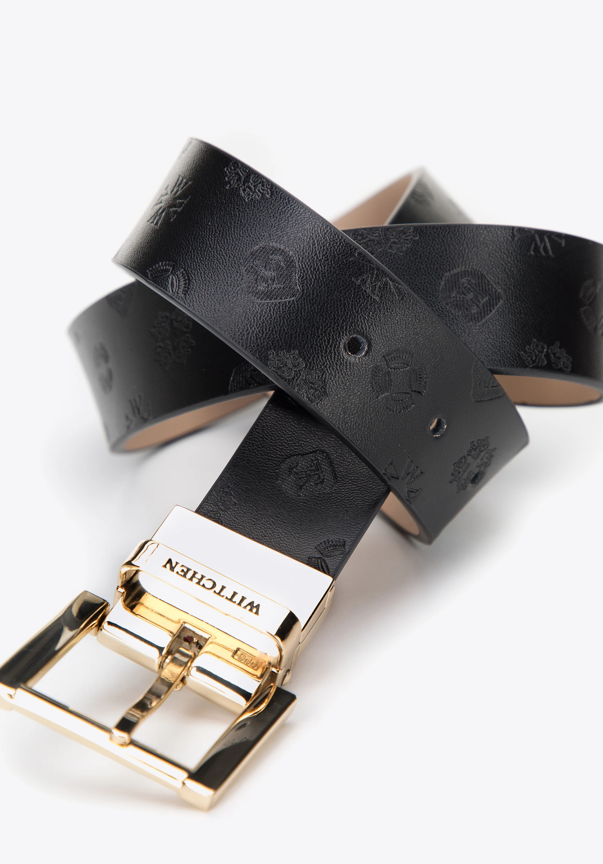 Damski pasek skórzany dwustronny tłoczony w logo