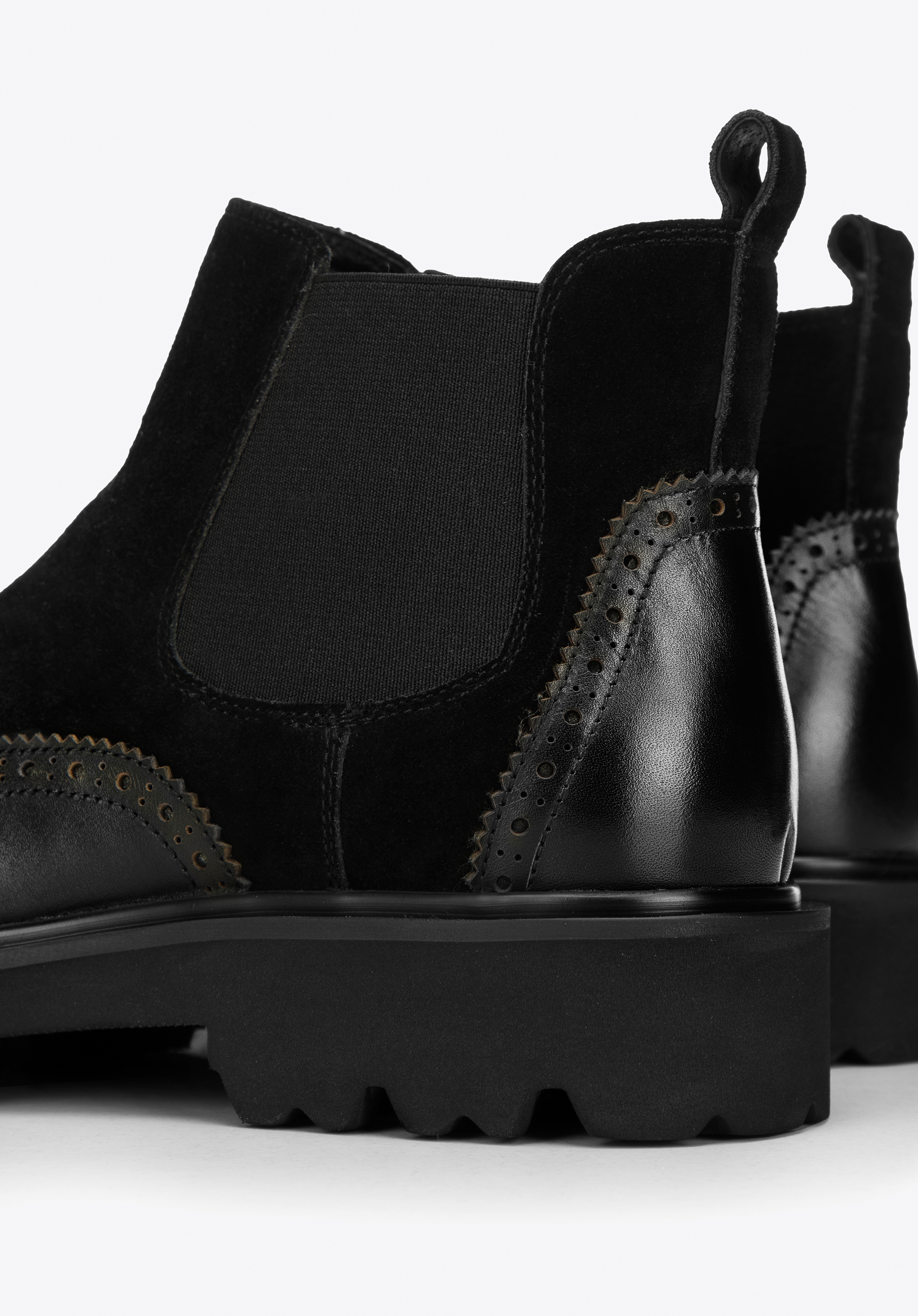 Męskie sztyblety z dwóch rodzajów skór ze zdobieniem