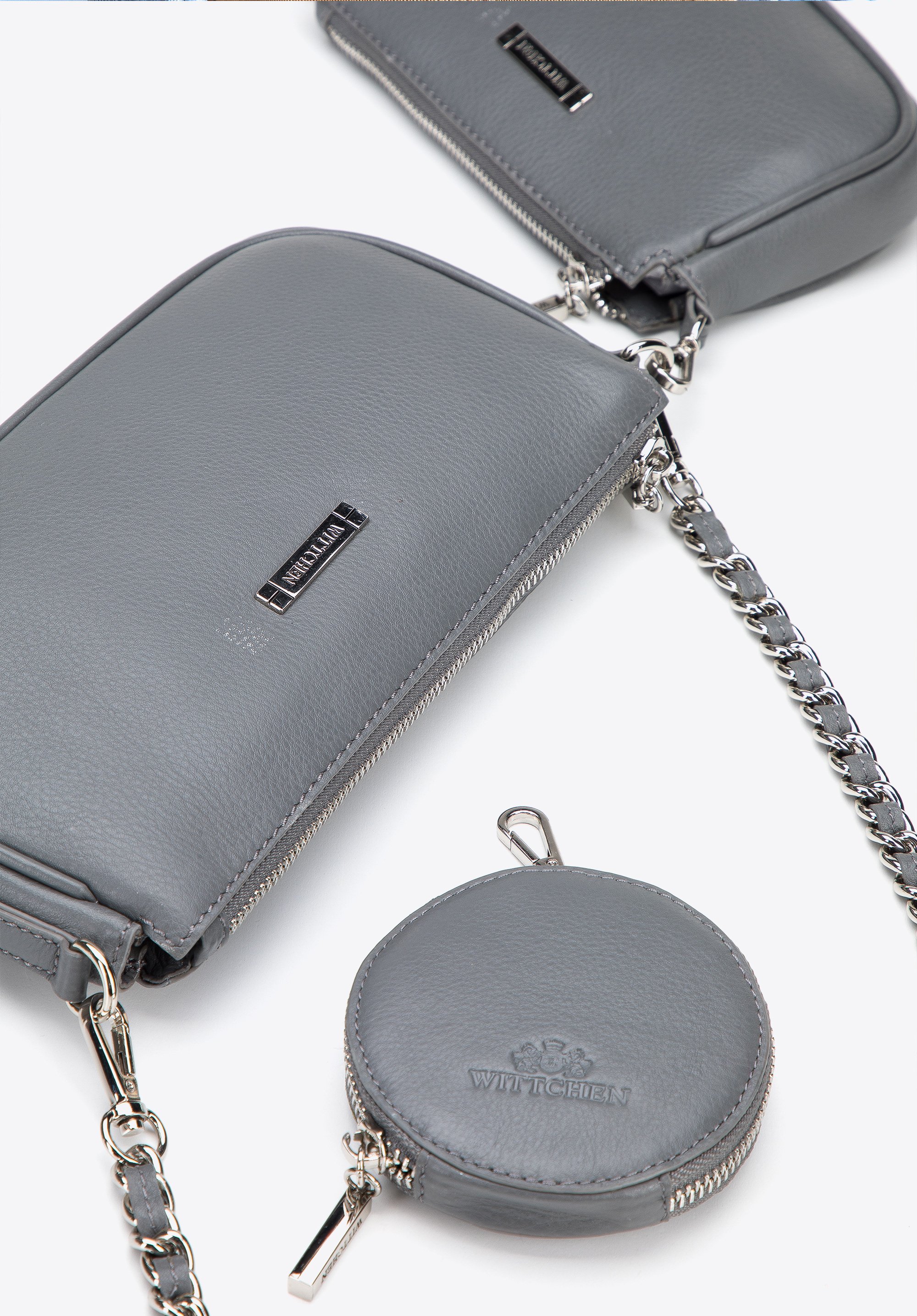 Damska torebka skórzana podwójna z etui na łańcuszku