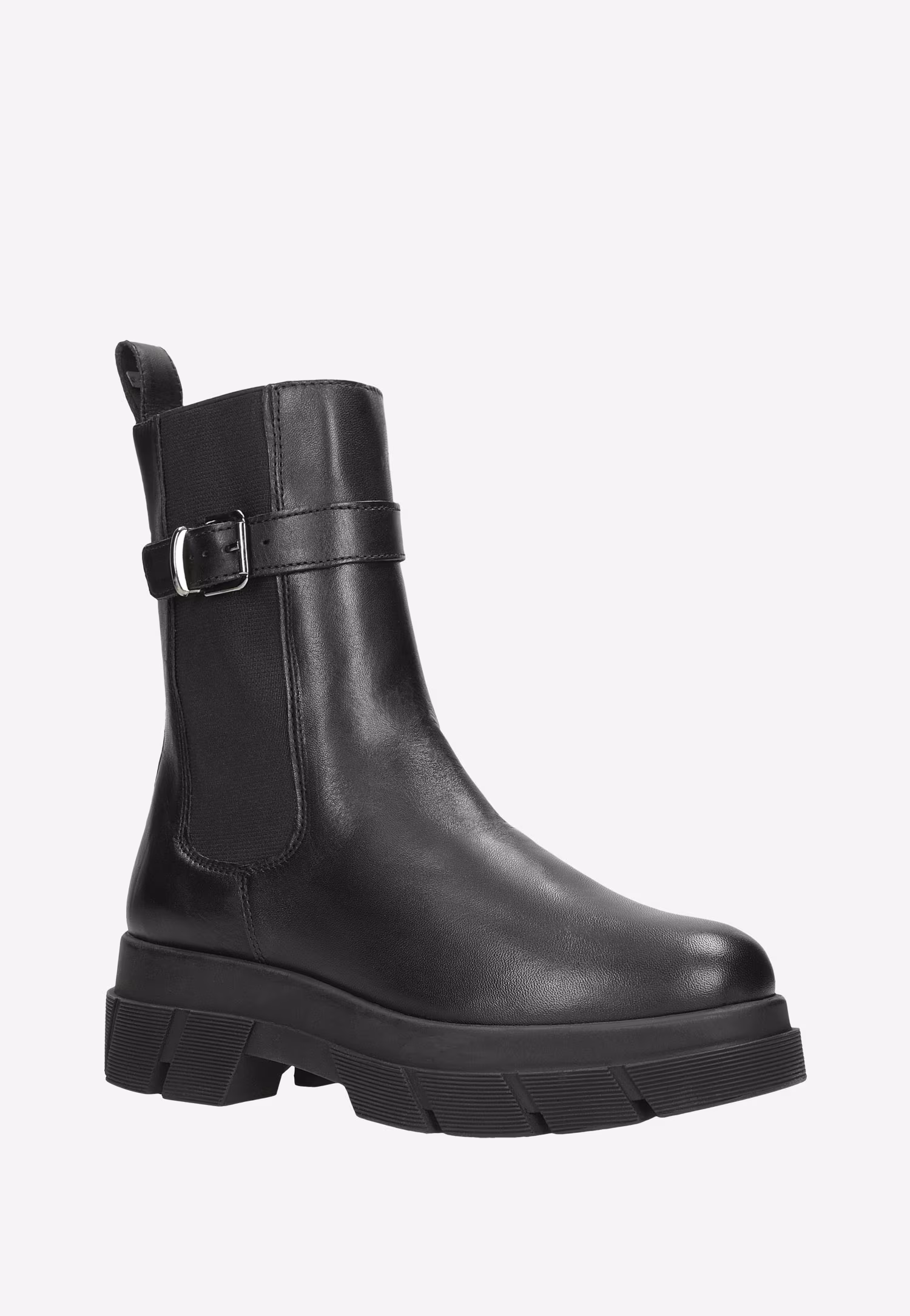 Czarne skórzane botki damskie z ozdobną klamerką