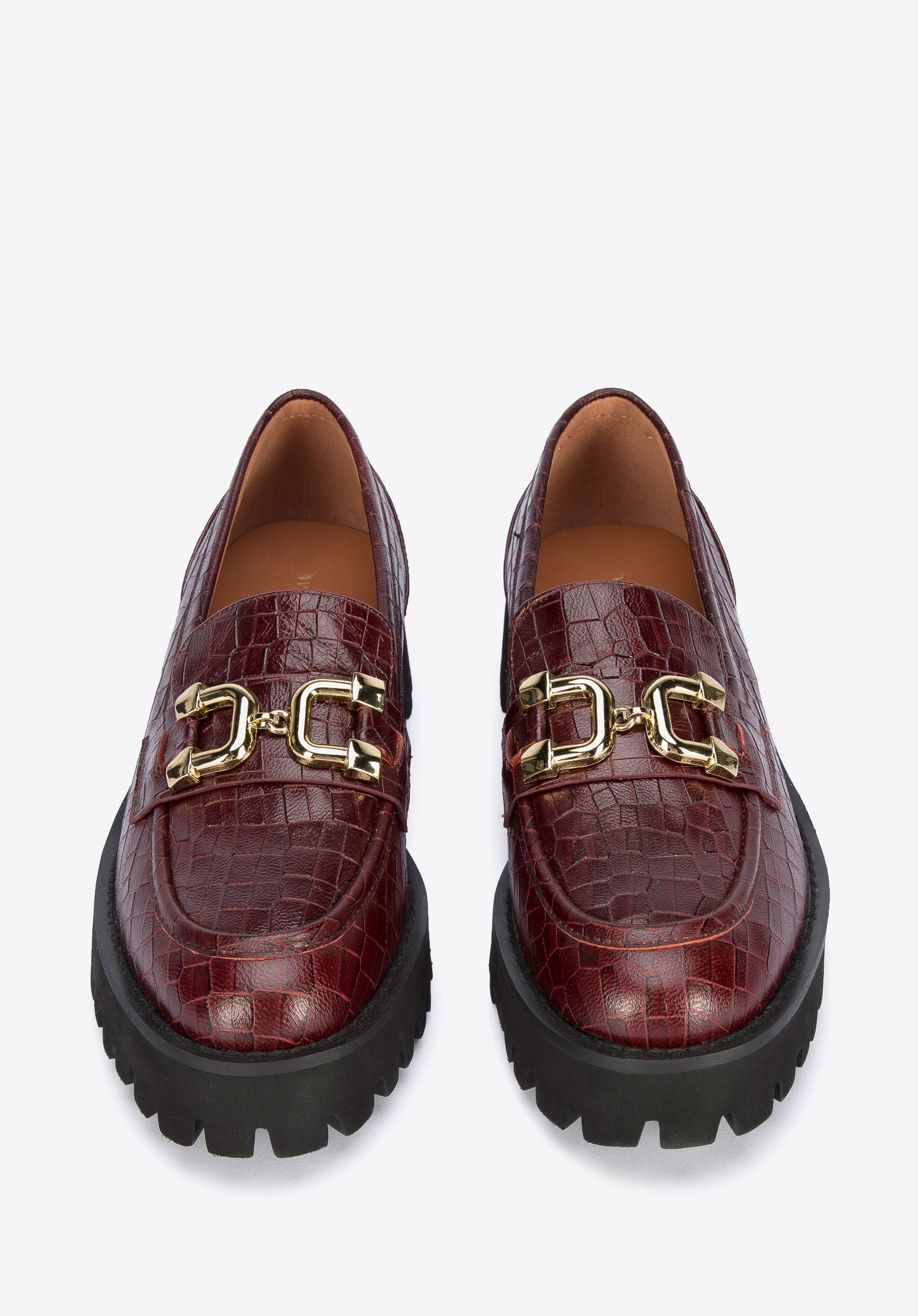 Damskie mokasyny ze skóry z klamerką