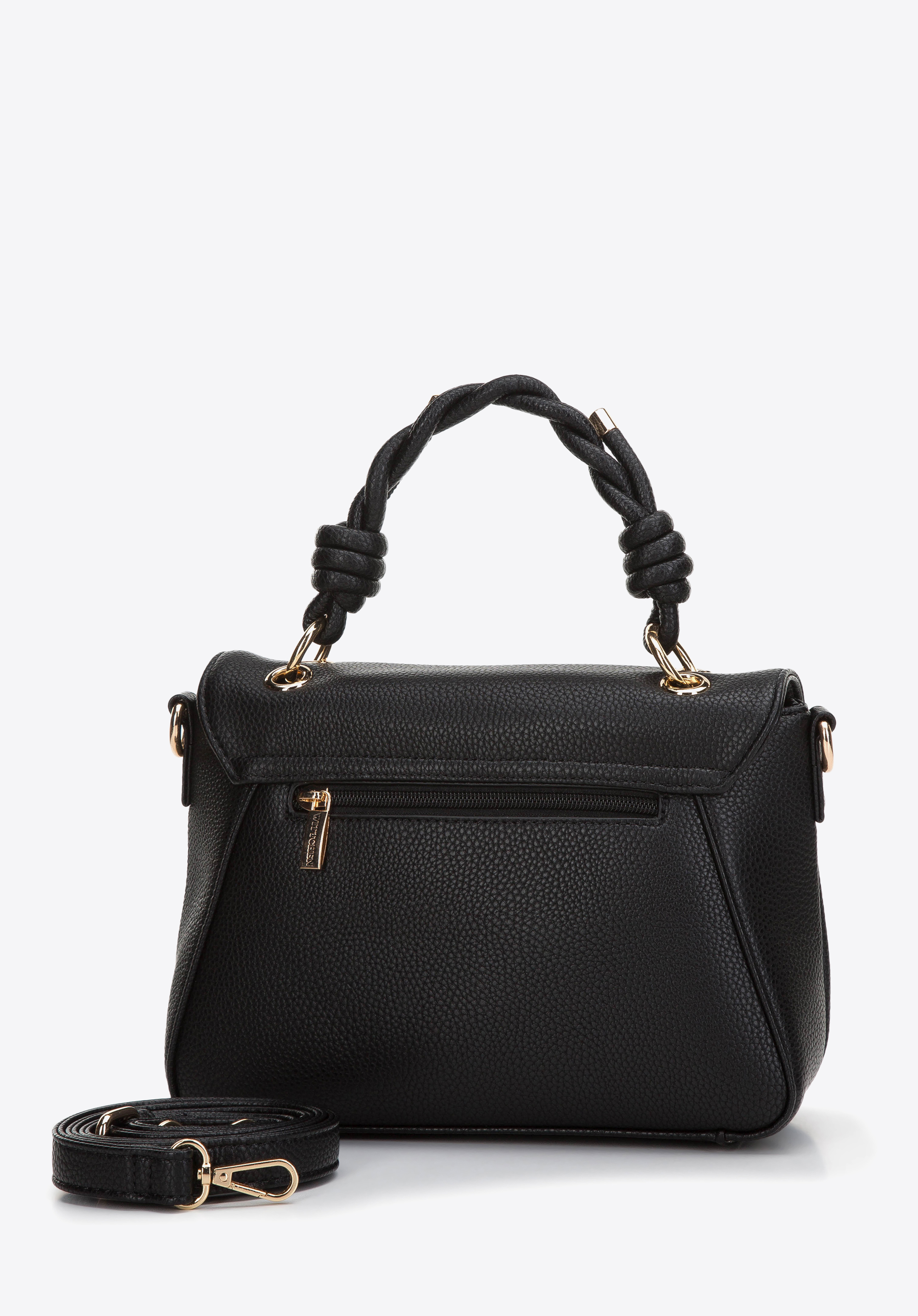 Torebka kuferek z ekoskóry z plecioną rączką