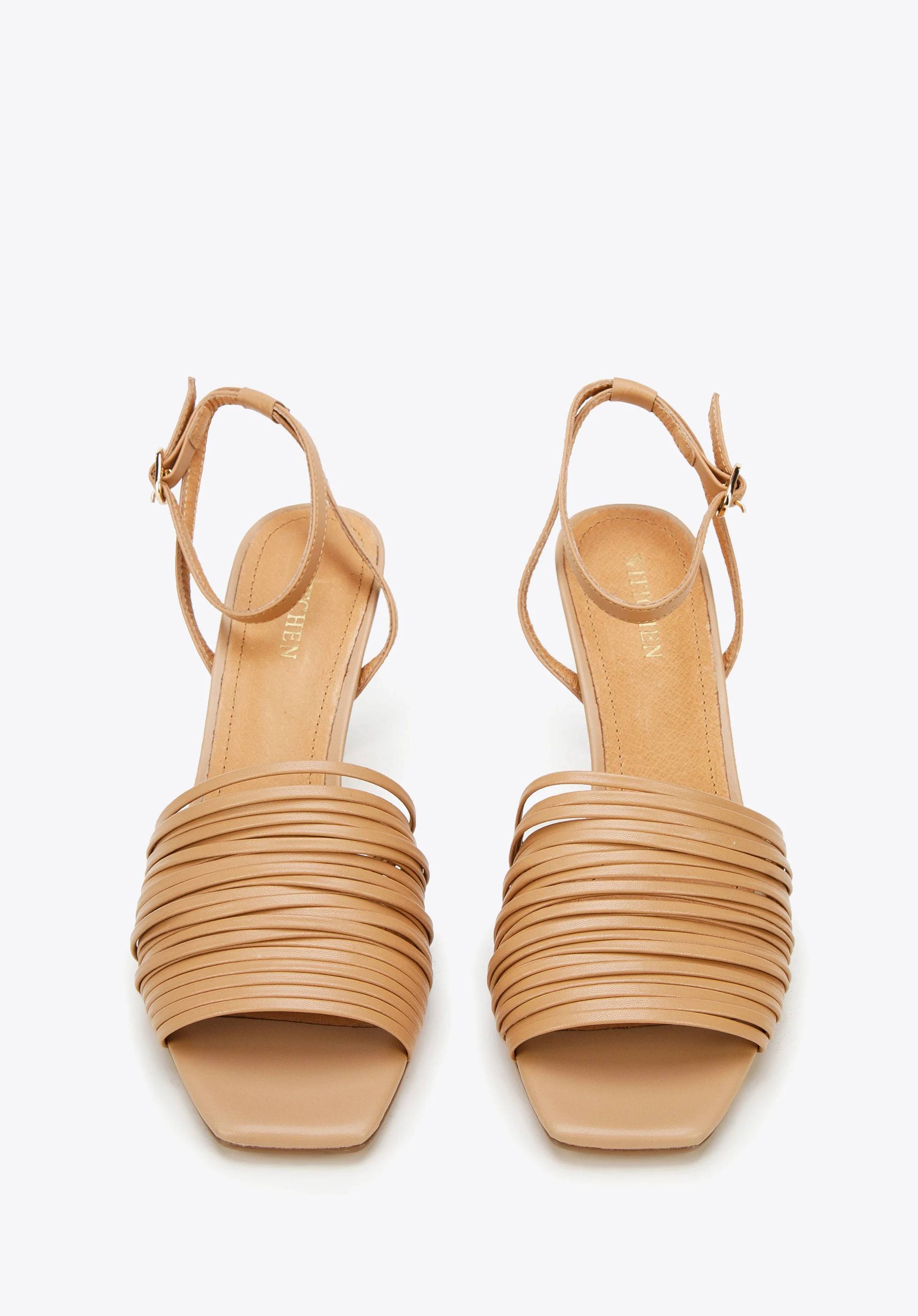 Damskie sandały skórzane z paseczkami na szpilce