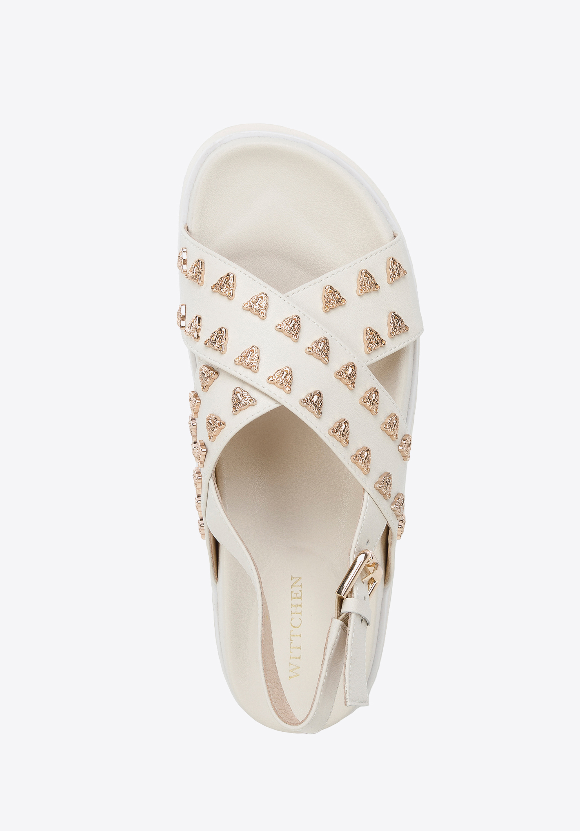 Damskie sandały skórzane z ozdobnymi nitami na platformie