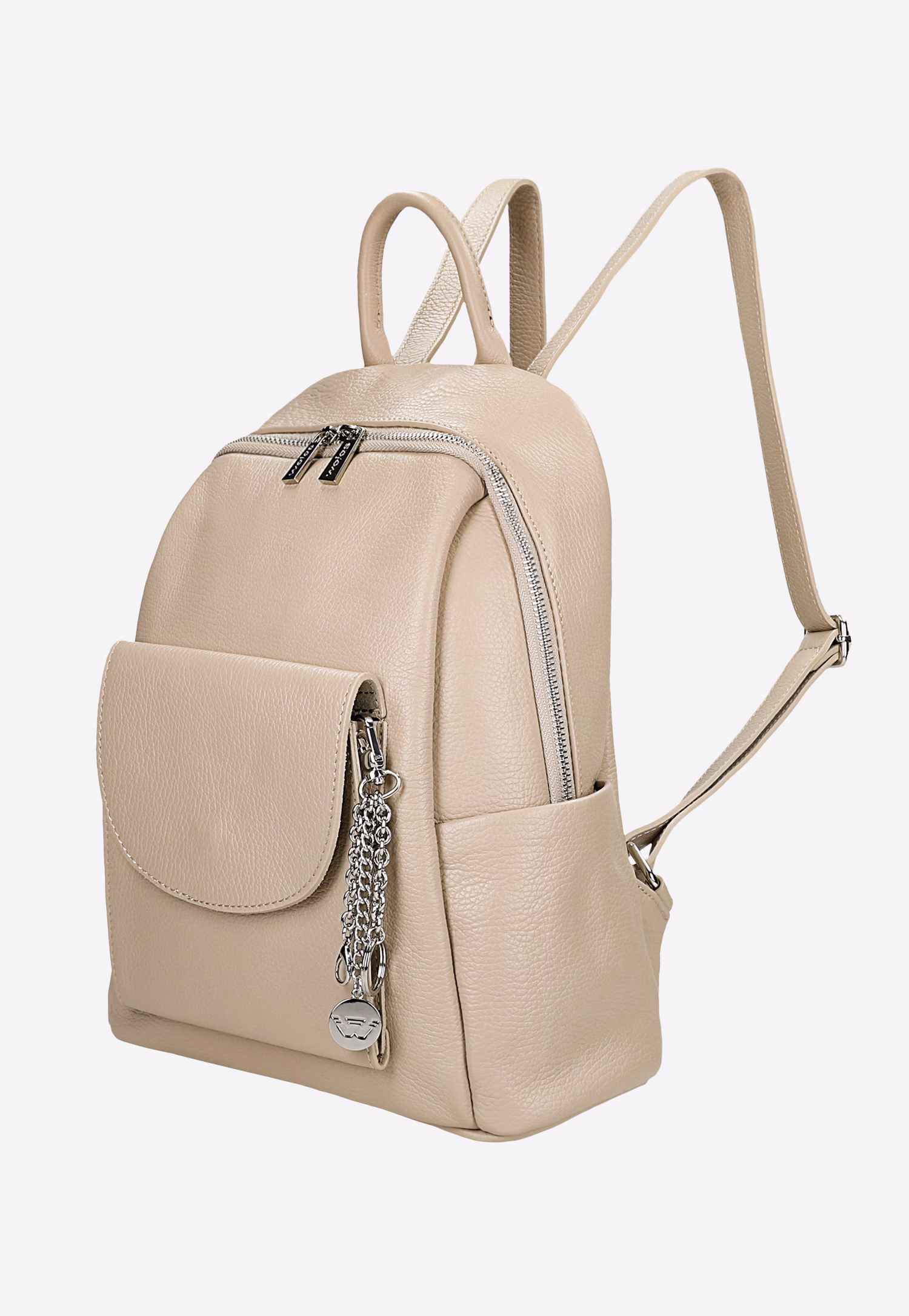 Pojemny beżowy plecak miejski ze skóry licowej