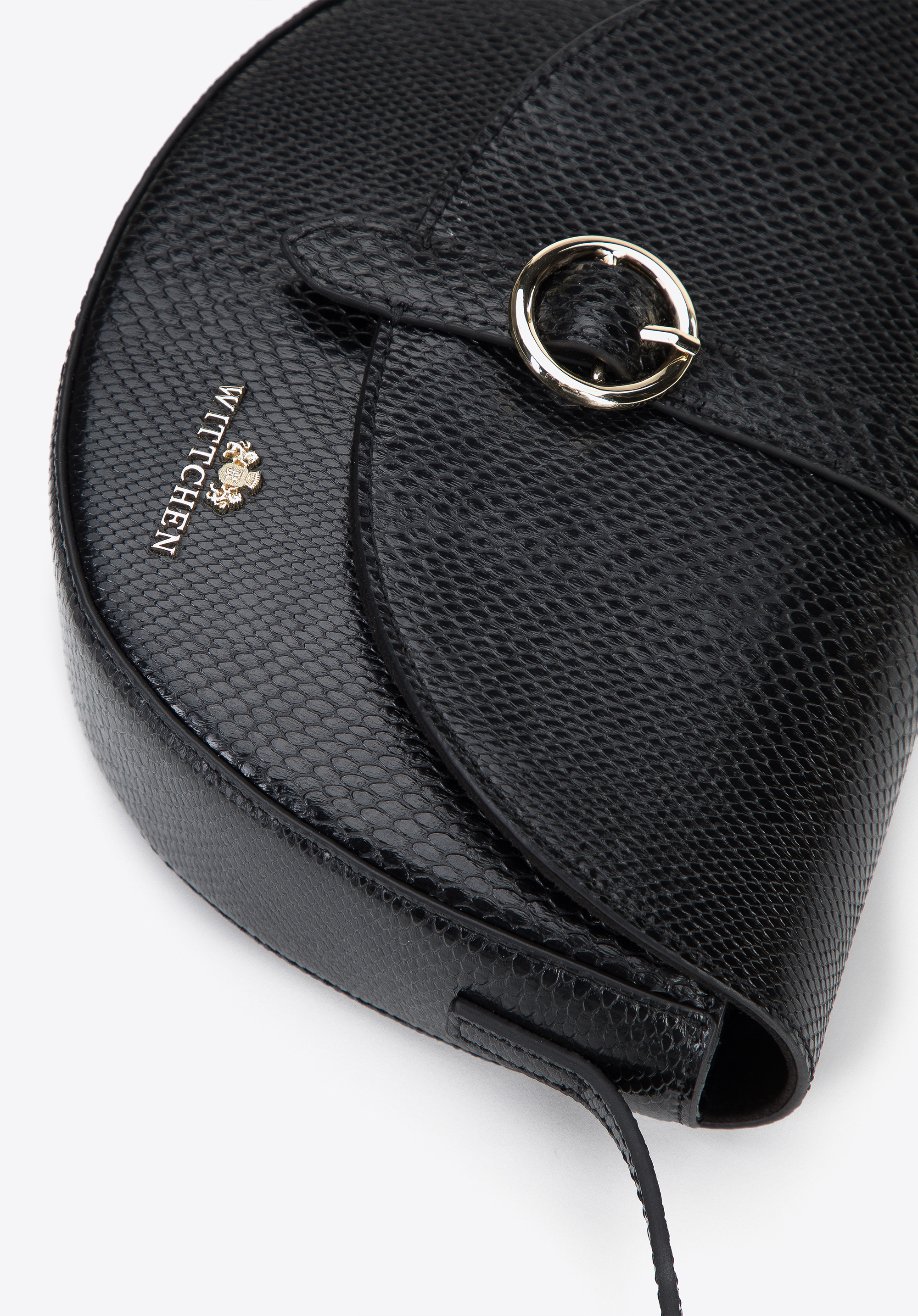 Damska listonoszka ze skóry lizard z okrągłą klamerką