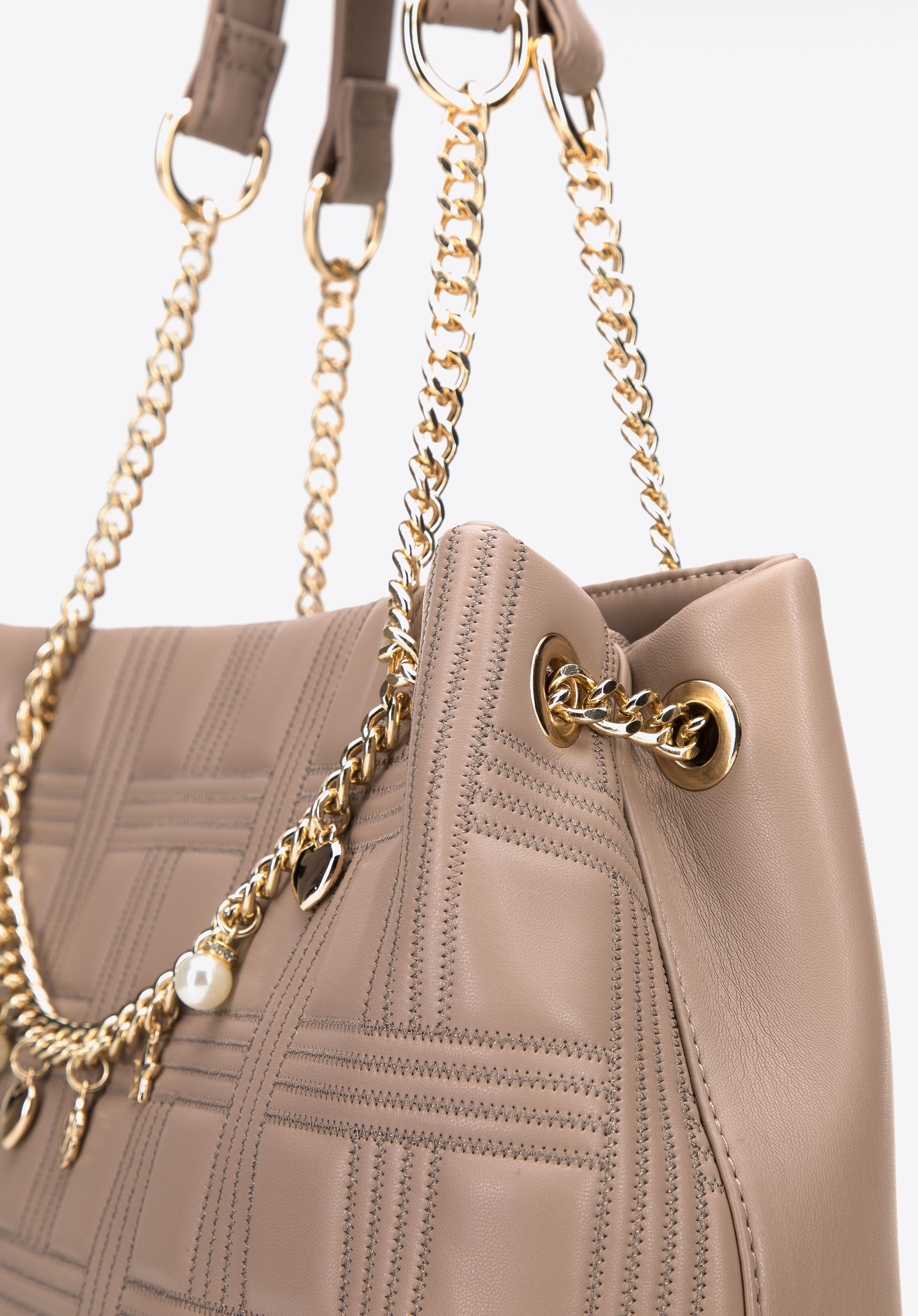 Torebka shopperka z pikowanej ekoskóry z łańcuszkiem średnia