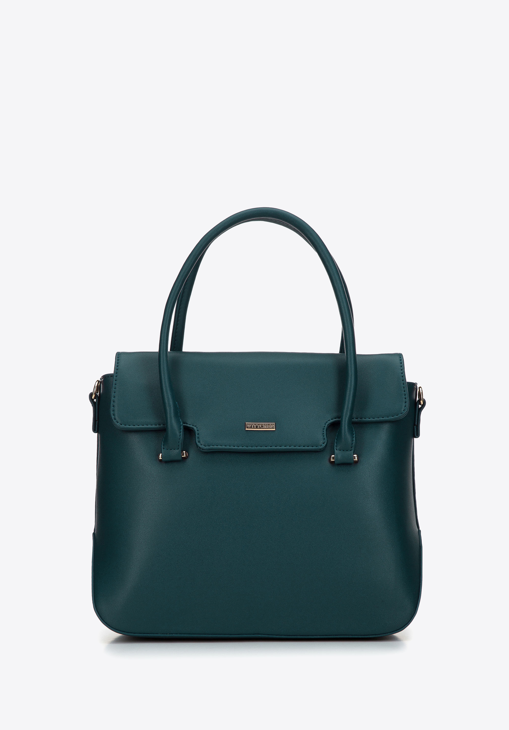 Torebka kuferek z ekoskóry z wyciętą klapą