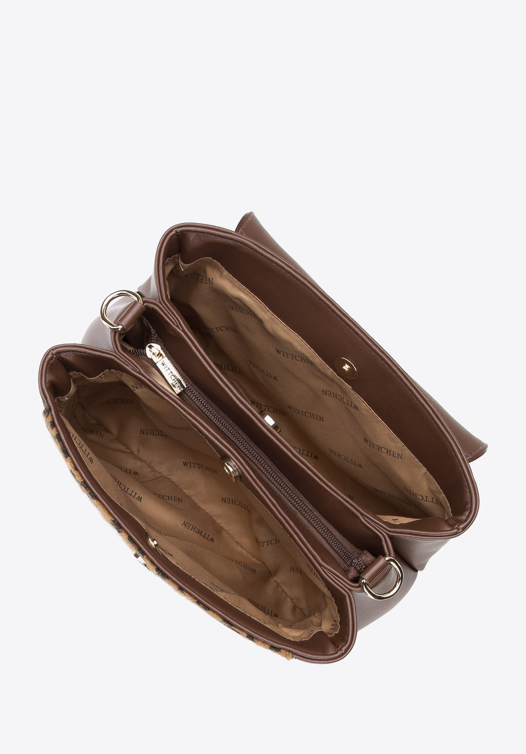 Torebka kuferek z ozdobną wstawką w zwierzęcy wzór