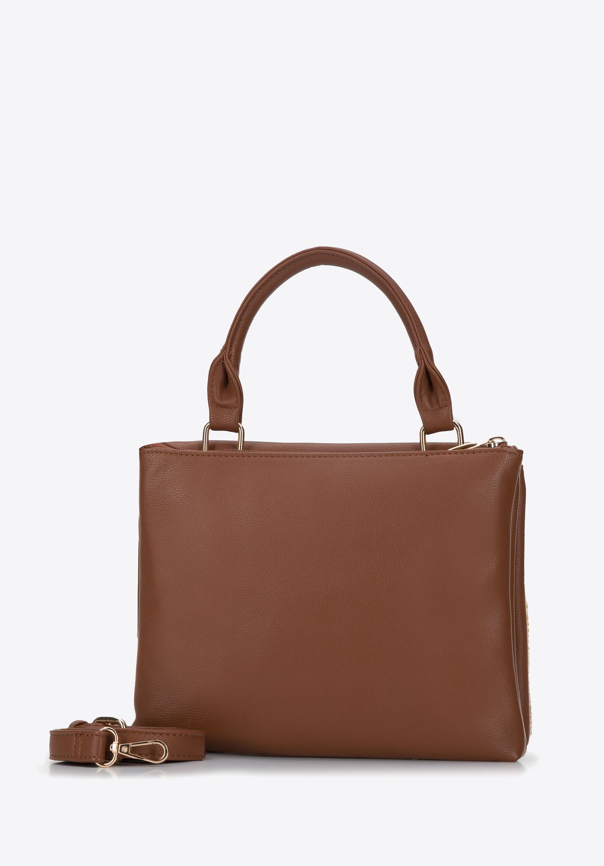 Torebka dwukomorowa z plecionką i klapą z ekoskóry