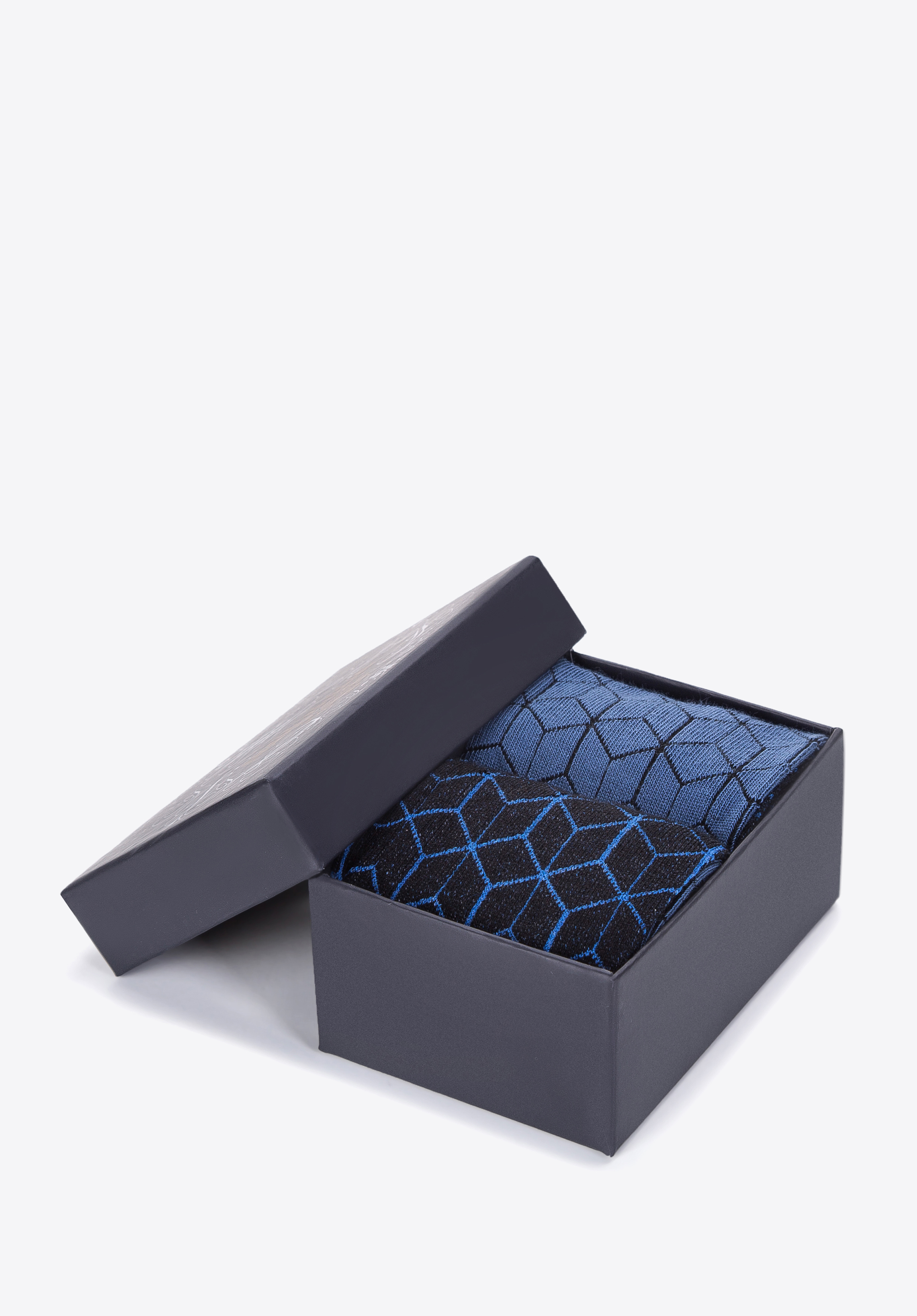 Męskie skarpetki w kontrastowy geometryczny wzór – zestaw 2 par