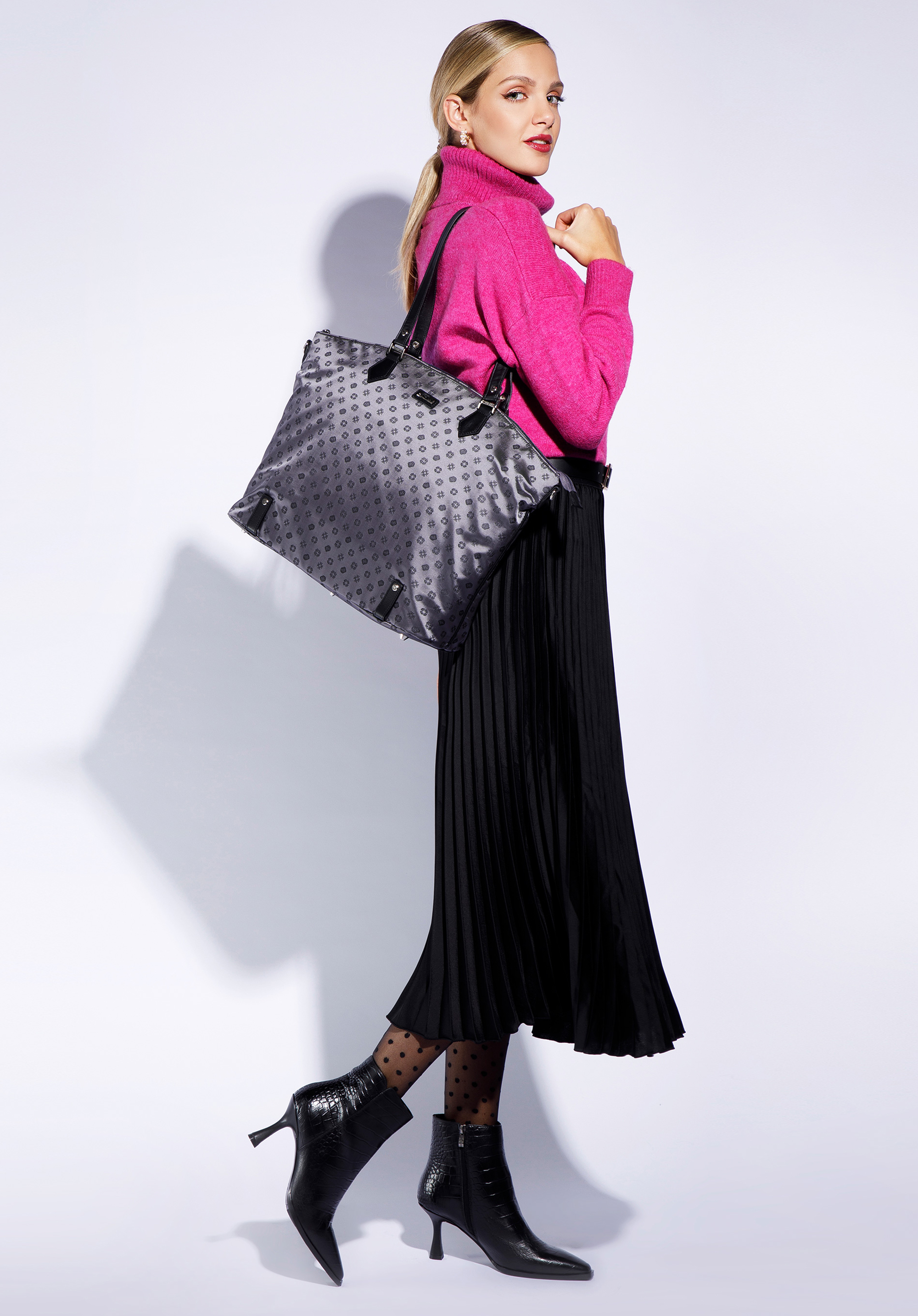 Torebka shopperka z żakardu i skóry